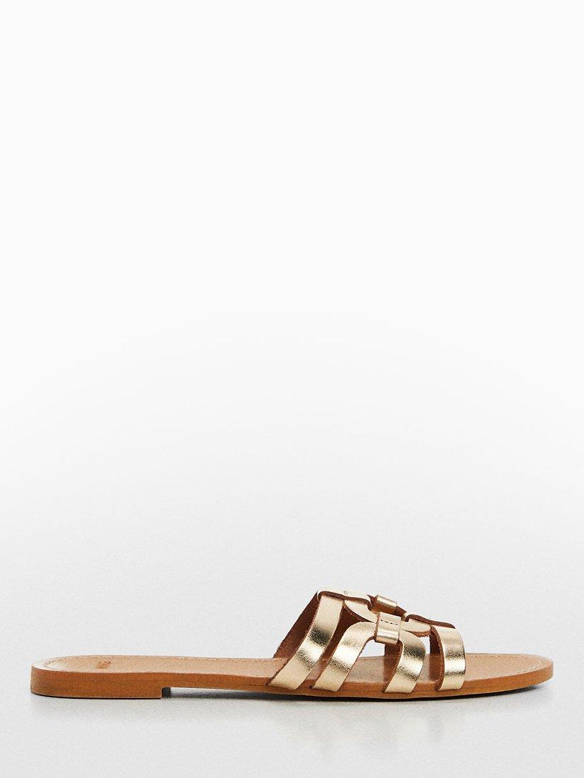 Mango Pisco Leather Slider Sandals, Gold, 2