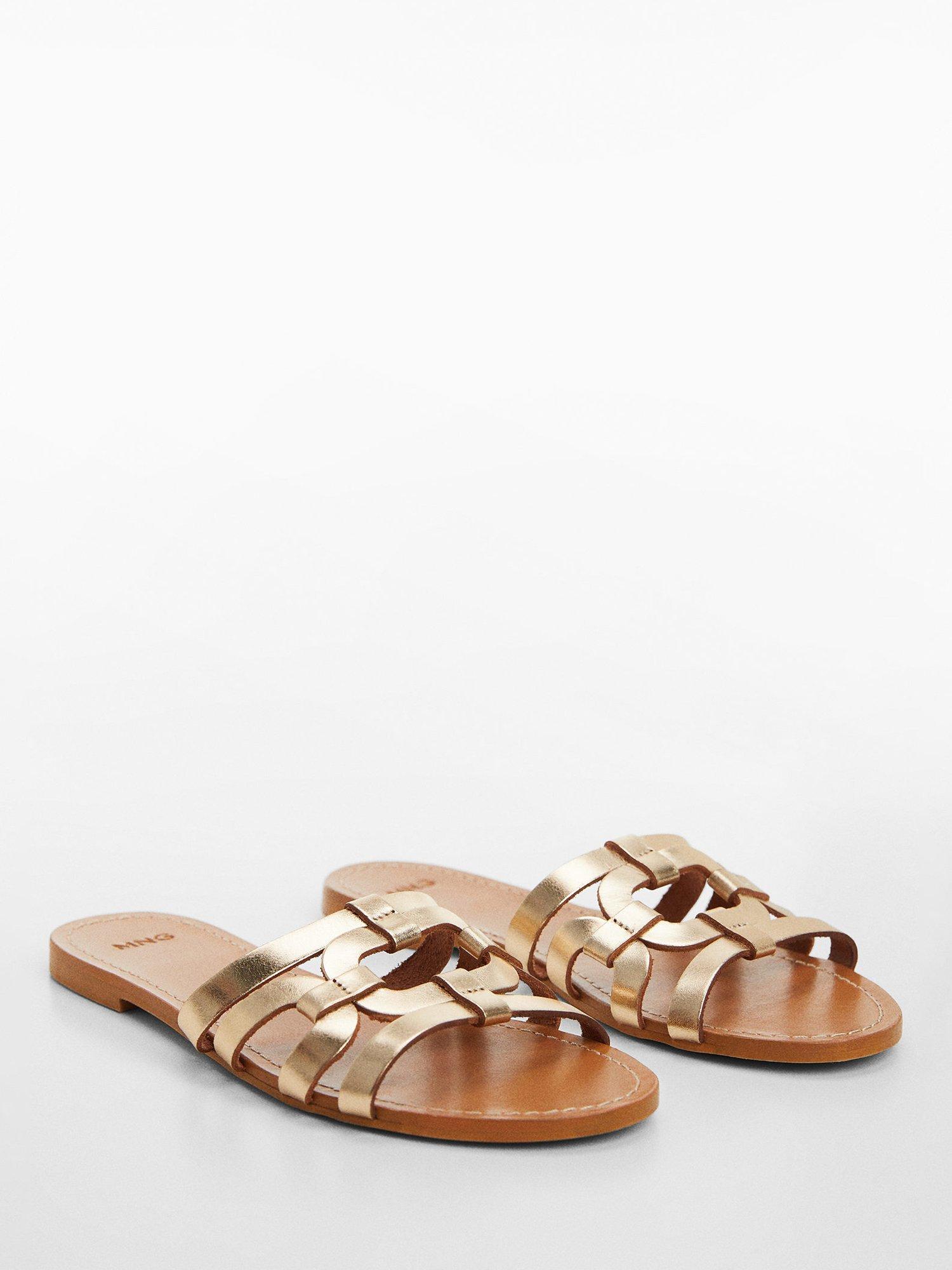 Mango Pisco Leather Slider Sandals, Gold, 2