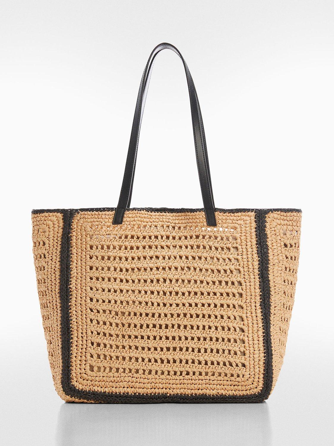 Mango Creta Straw Shopper Bag, Black/Natural