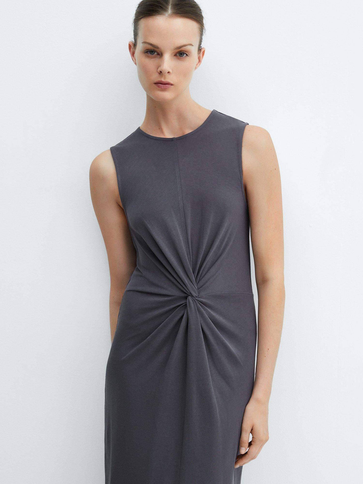 Mango Fertina Cotton Midi Dress, Grey