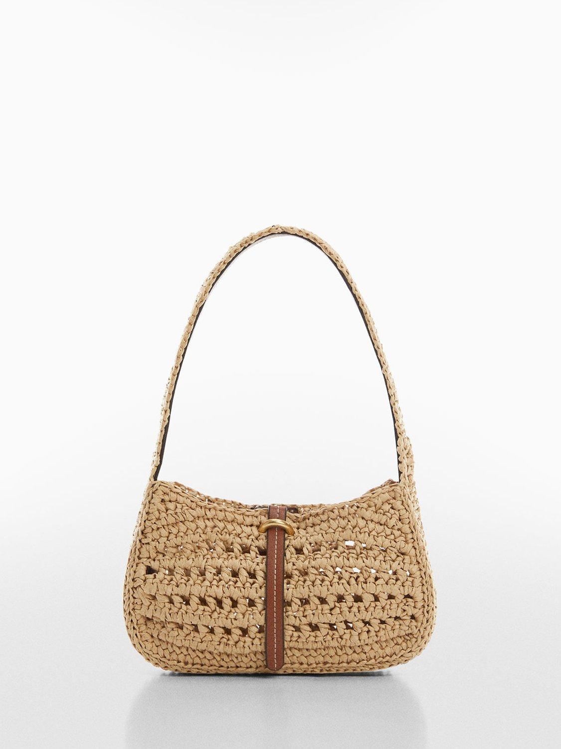 Mango Malta Straw Mini Shoulder Bag, Medium Brown