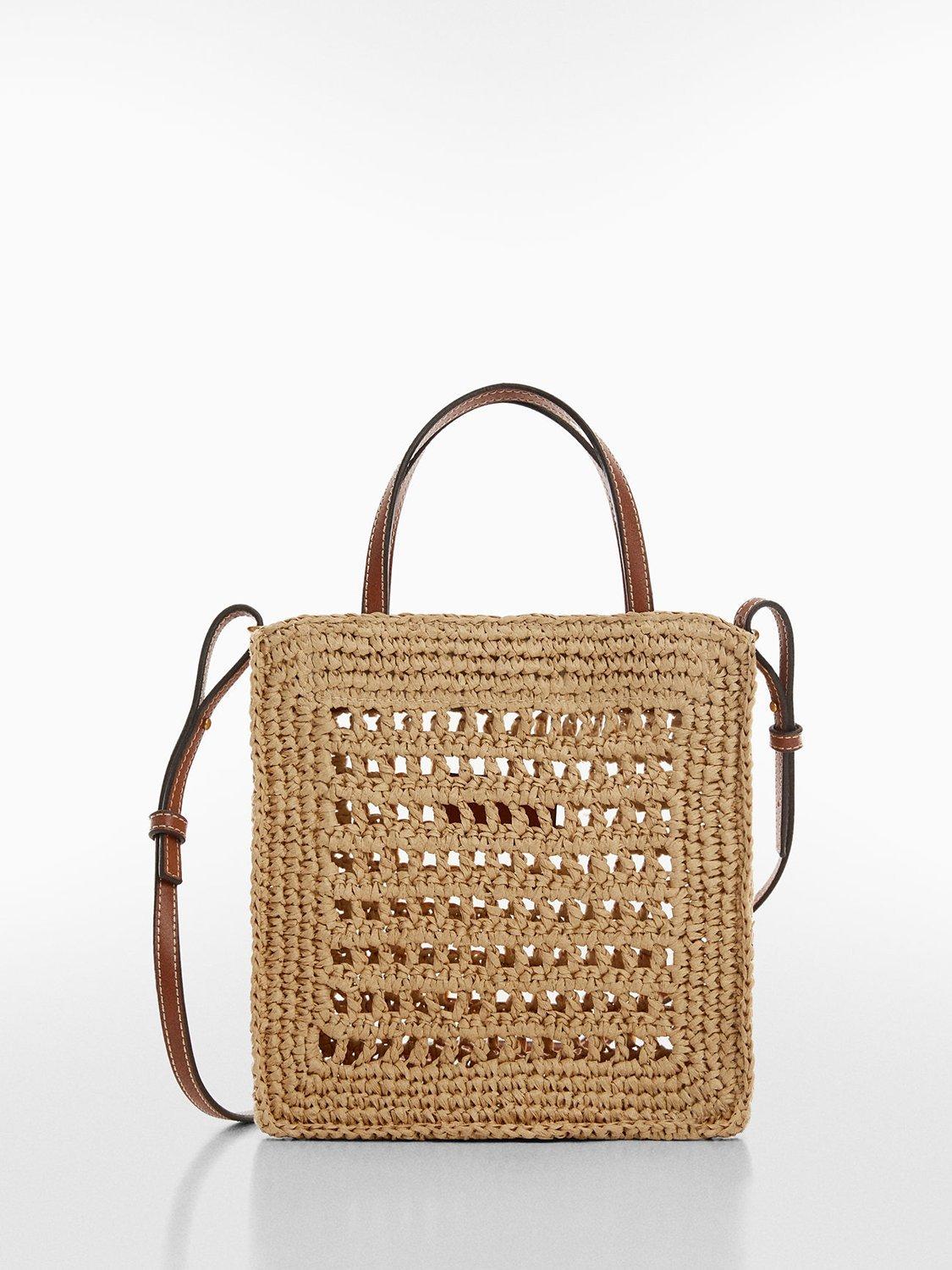 Mango Malta Straw Shoulder Bag, Medium Brown