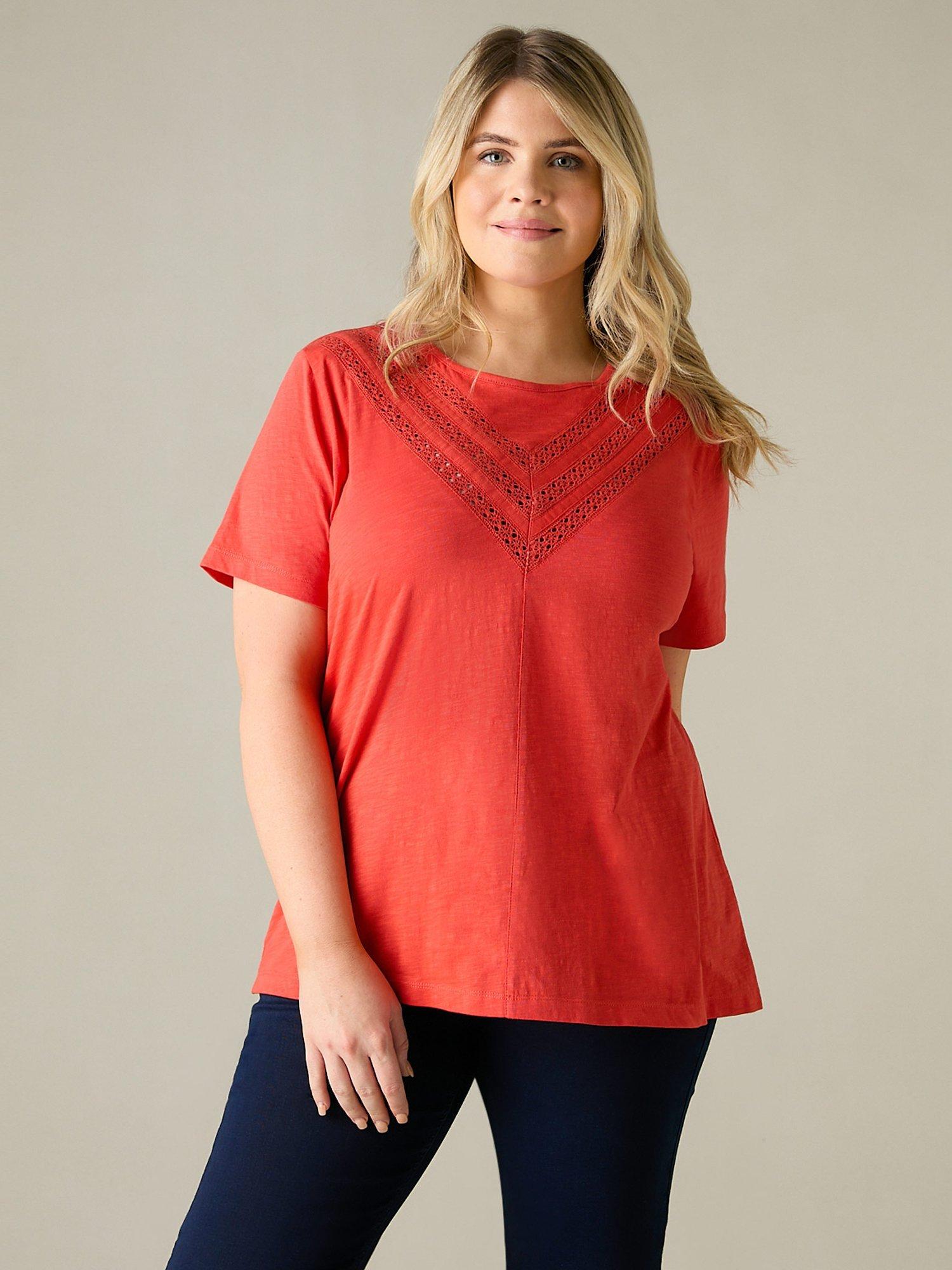 Live Unlimited Curve Jersey Broderie V-Neck Top, Orange