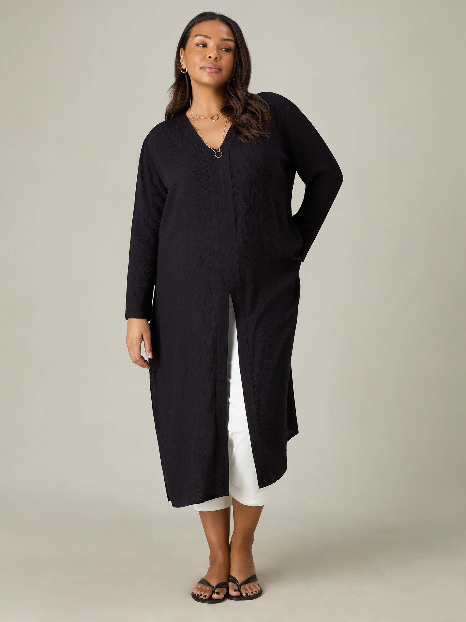 Live Unlimited Curve Crinkle Split Front Tunic, Black