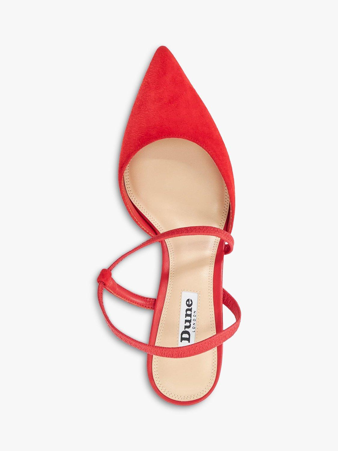 Dune Citrus Asymmetric Strap Suede Court Shoes Red 3