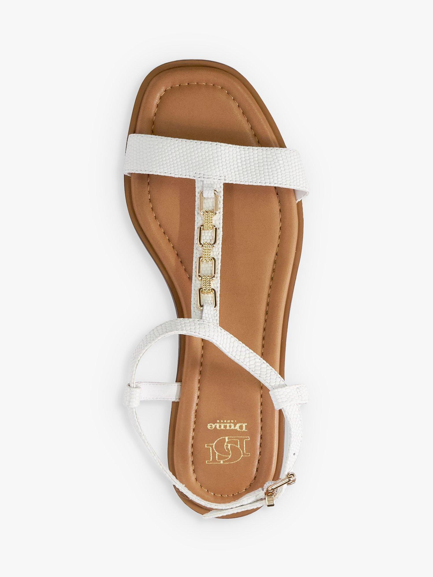 Dune Lottys Leather T-Bar Sandals, White, 3