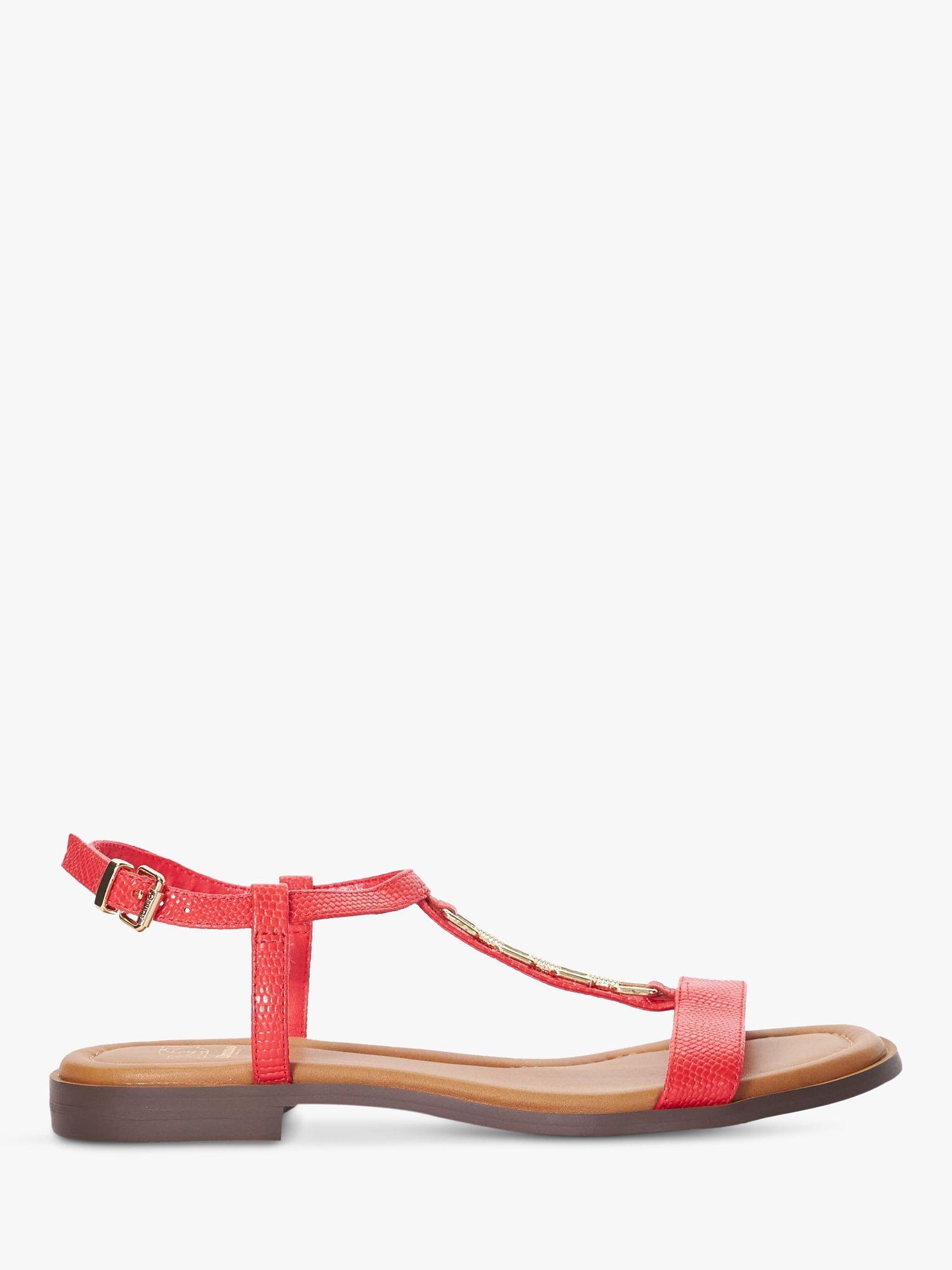 Dune Lottys Leather T-Bar Sandals, Red
