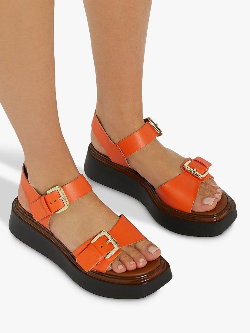 Dune Loells Leather Flatform Sandals, Orange, 3