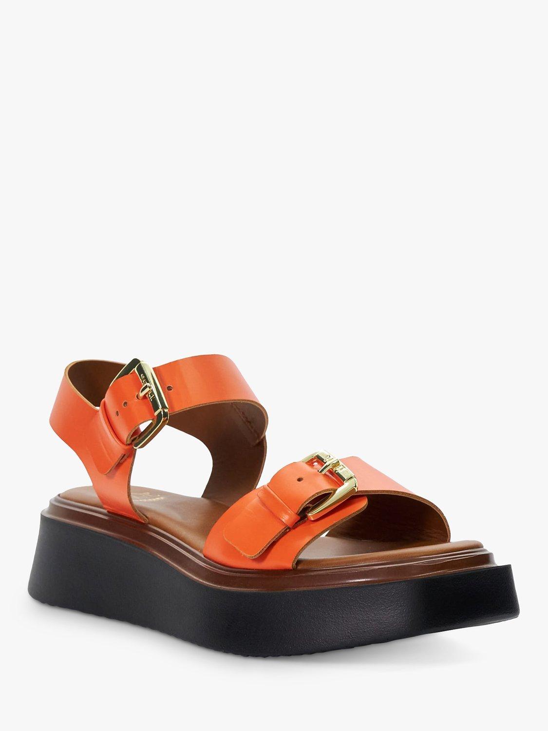Dune Loells Leather Flatform Sandals, Orange, 3