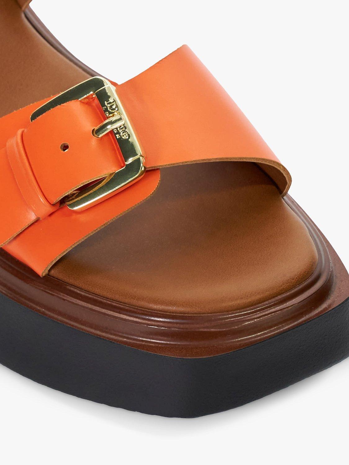 Dune Loells Leather Flatform Sandals, Orange, 3