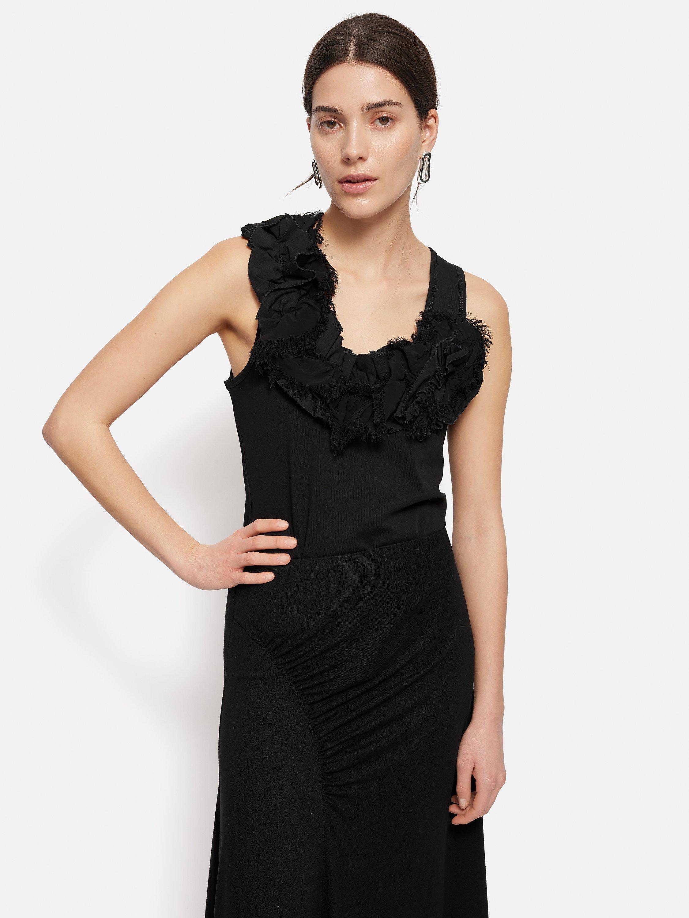 Jigsaw Ruffle Trim Jersey Top, Black