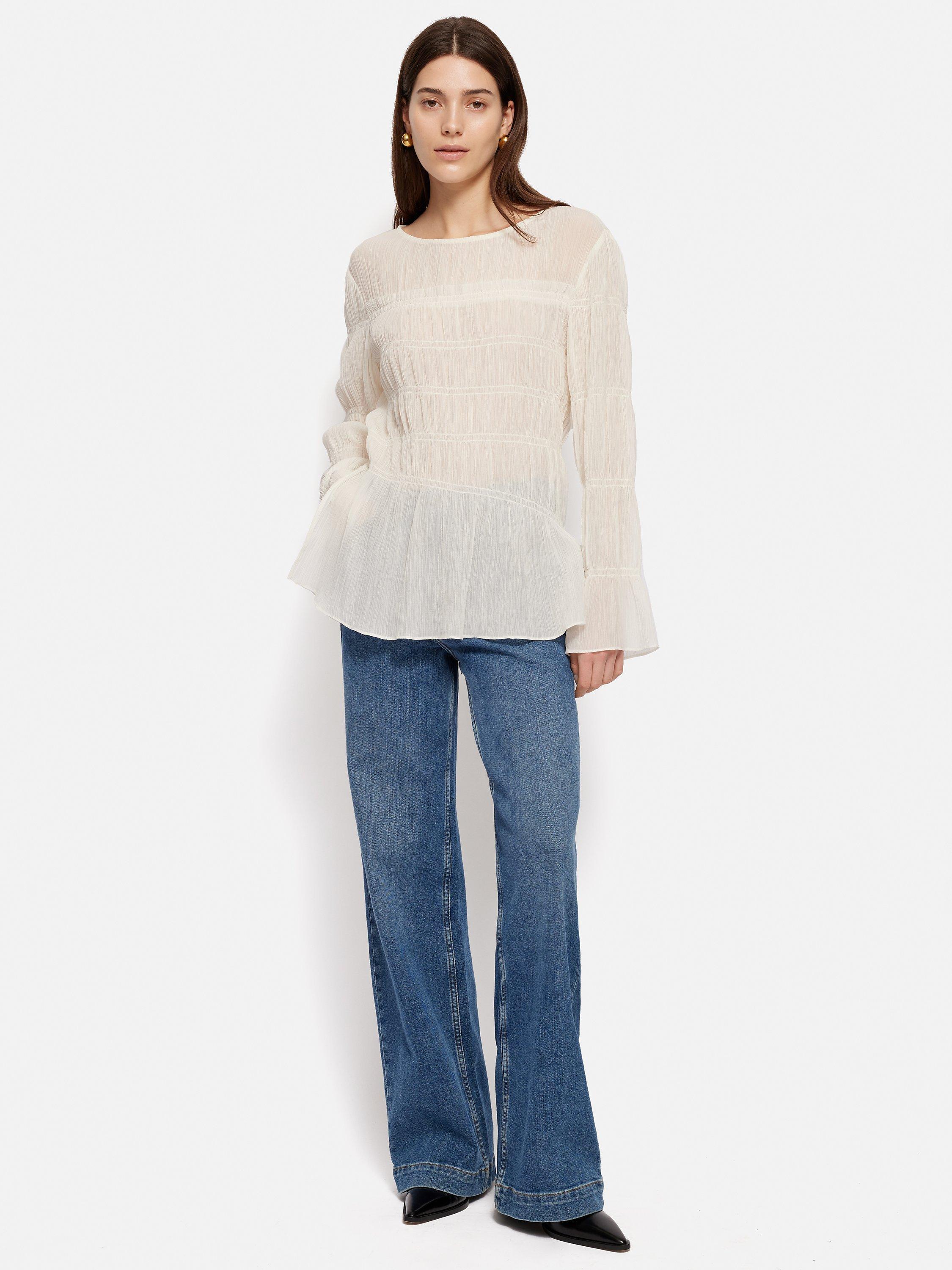 Jigsaw Ruched Cotton Blend Blouse, Ivory