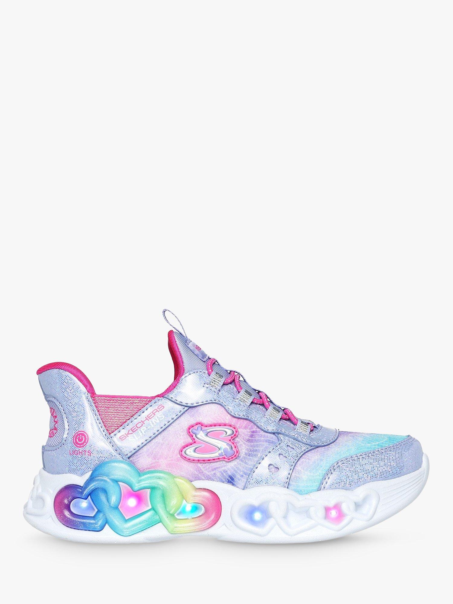 Skechers Kids' Slip-Ins Infinite Heart Light Up Trainers, Lavender/Multi
