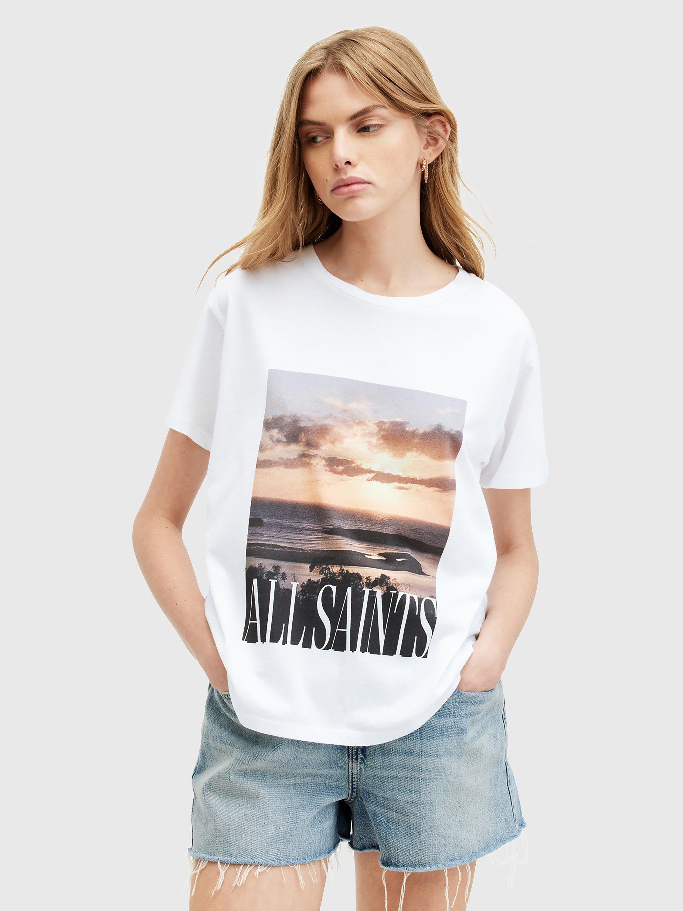 AllSaints Lydia Grace Sunset Graphic T-Shirt, White/Multi