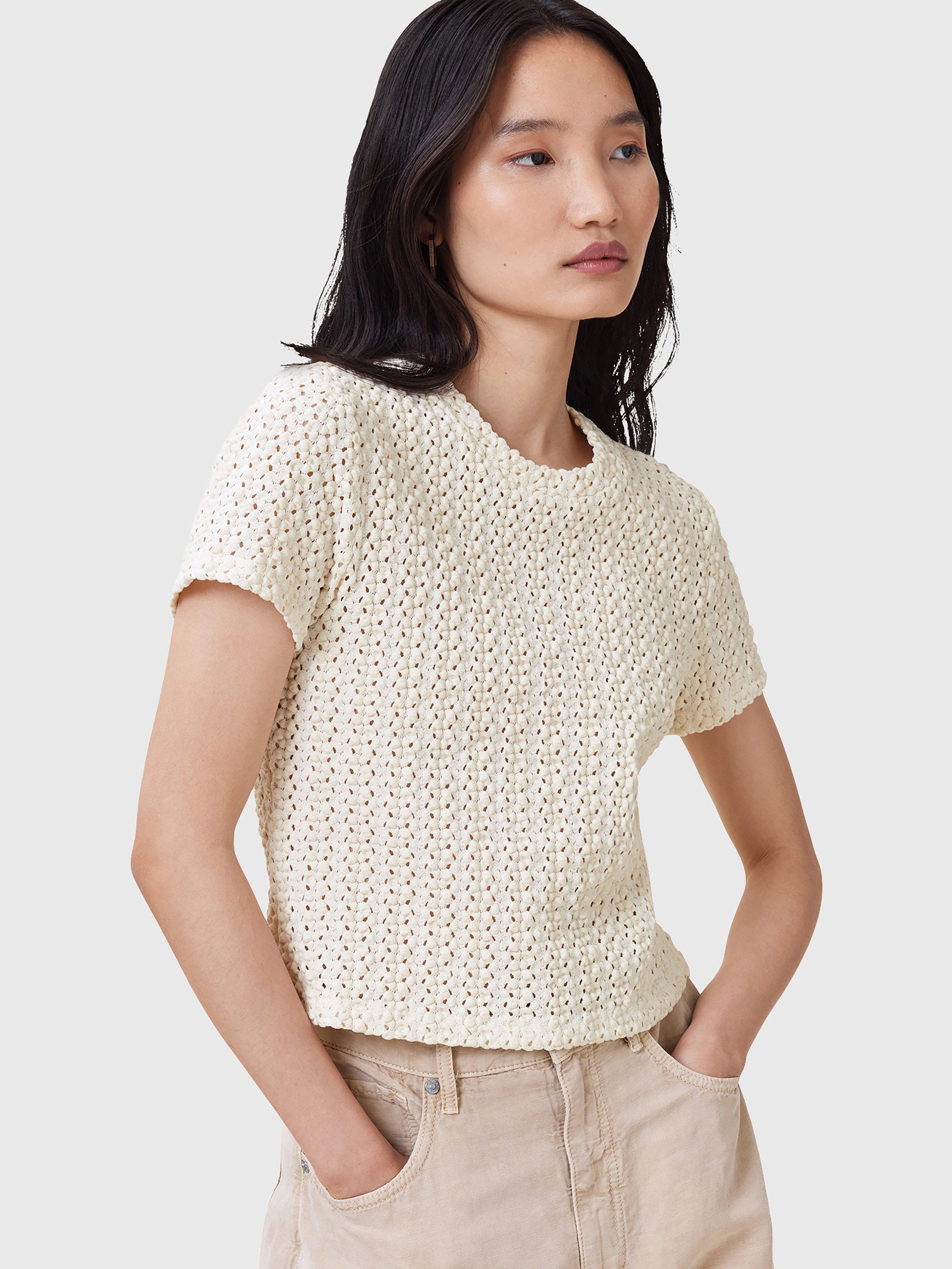 AllSaints Karma Stevie Crochet Style T-Shirt, Chalk White