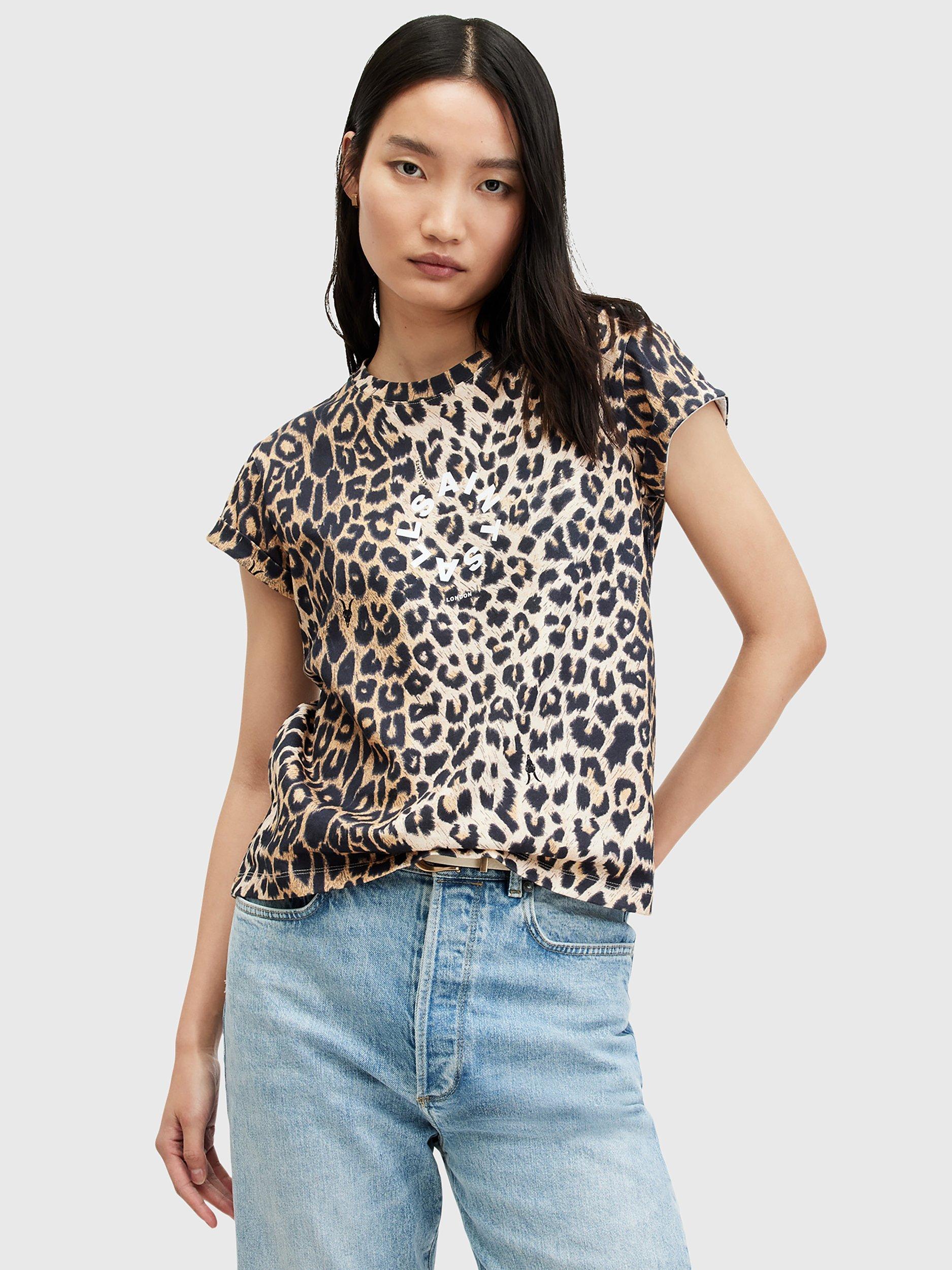 AllSaints Tiepo Anna Cotton T-Shirt, Leopard Brown