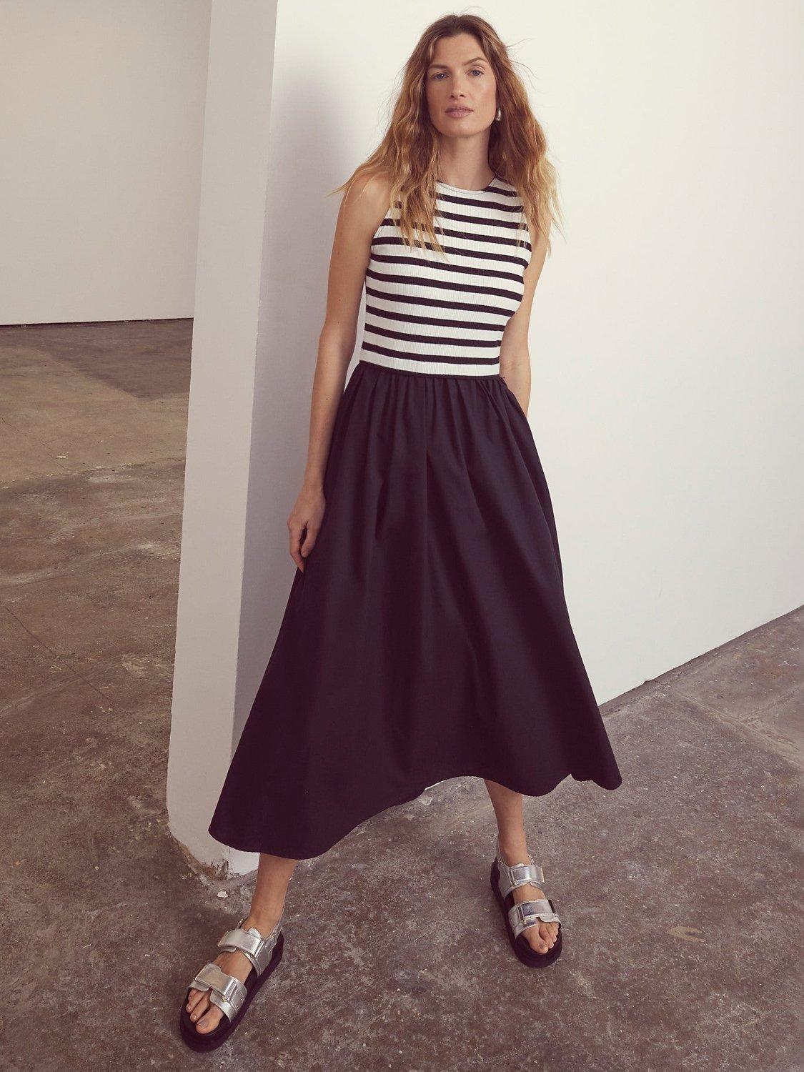 Mint Velvet Striped Jersey Midi Dress, Blue Navy