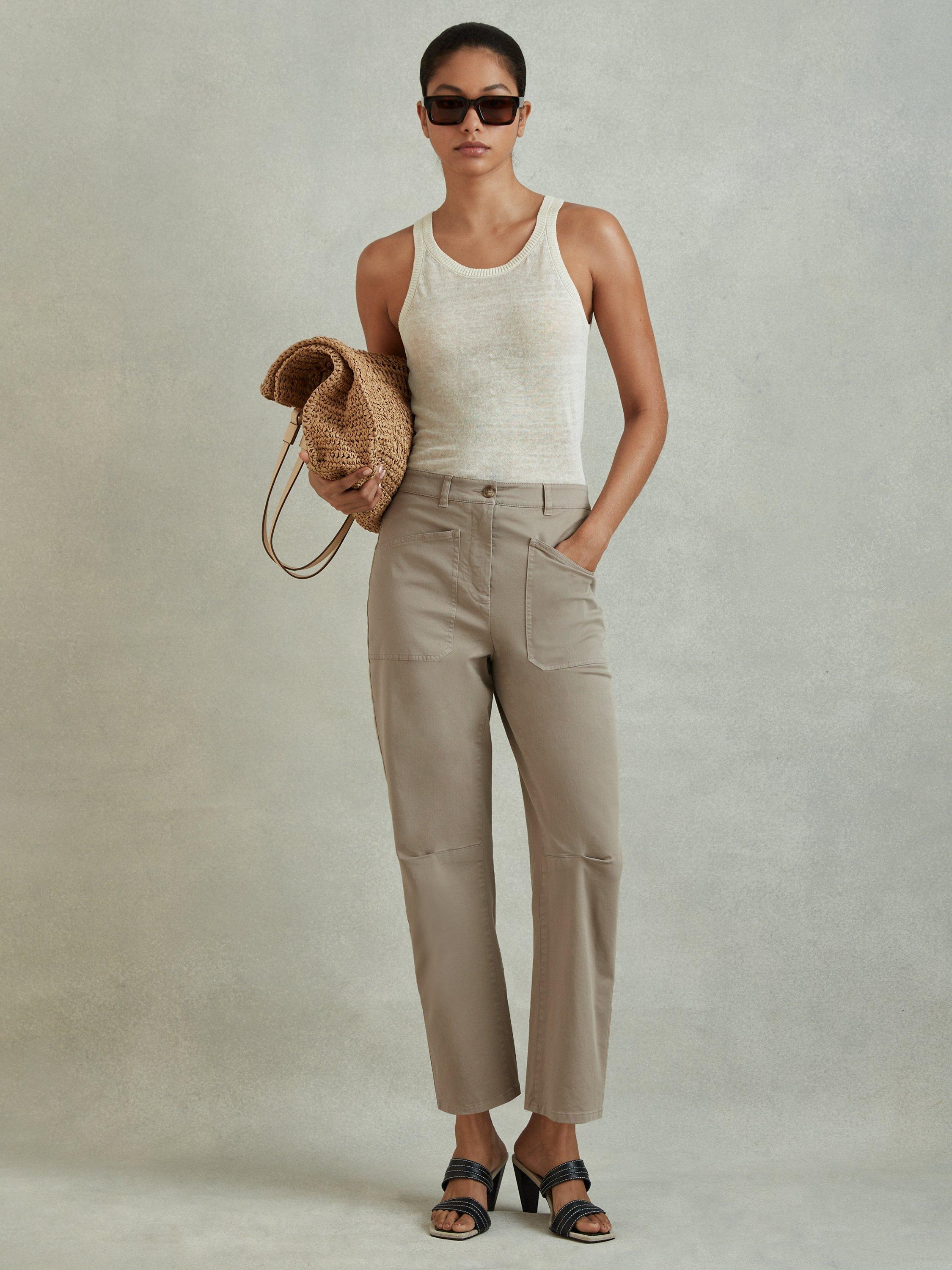 Reiss Nova Barrel Leg Trousers, Olive