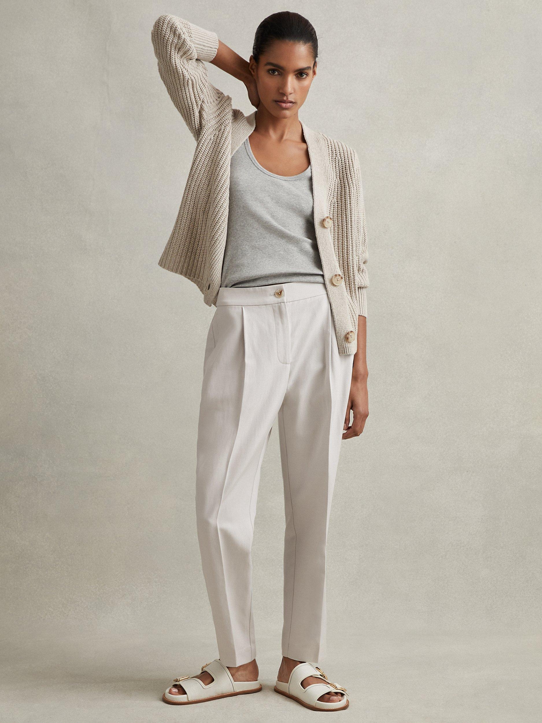 Reiss Farrah Linen Blend Tapered Trousers, Light Grey