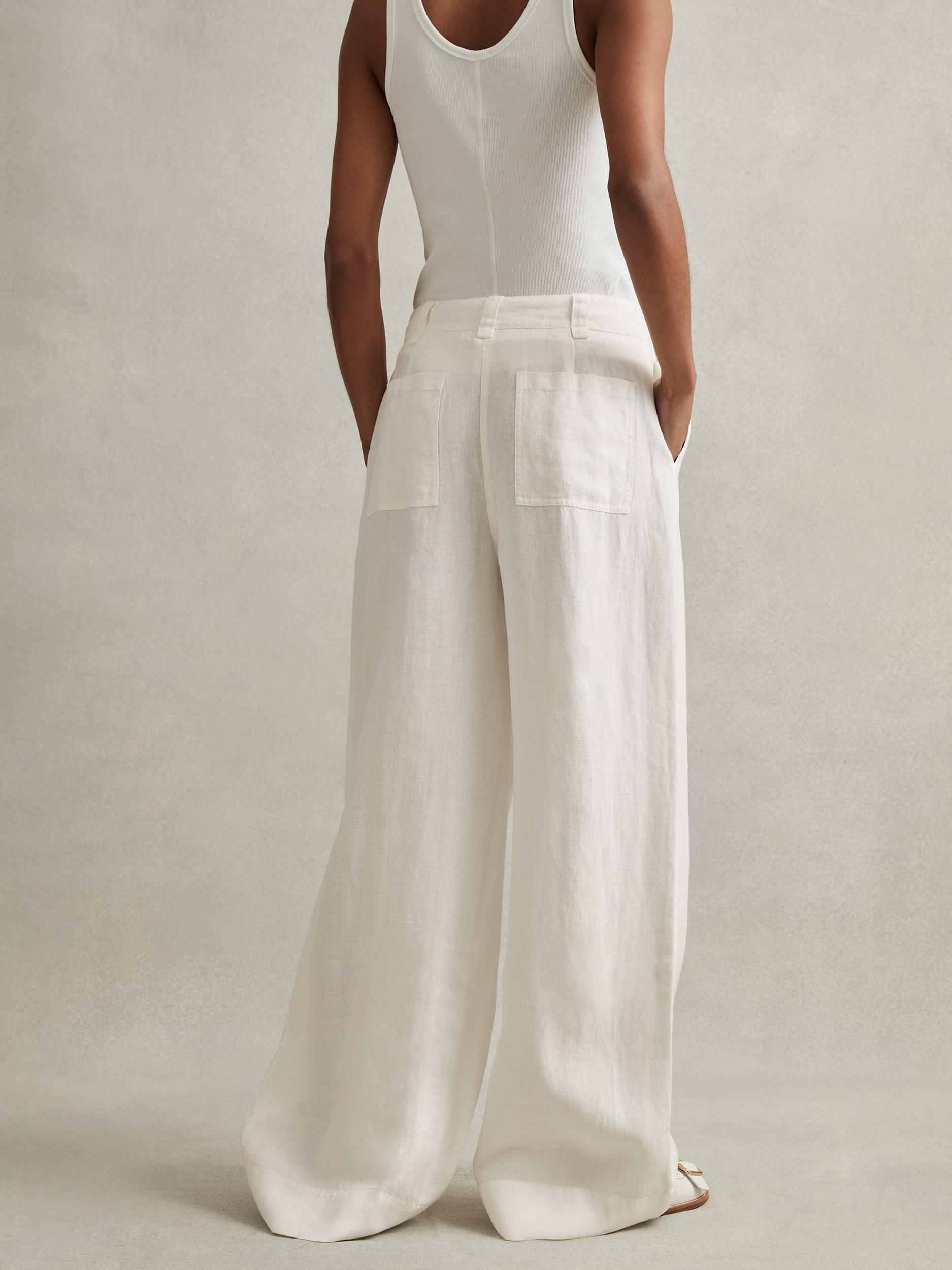 Product image 2 of 5, which shows Reiss Demi Garment Dye Linen Wide Leg Trousers, White, 4R