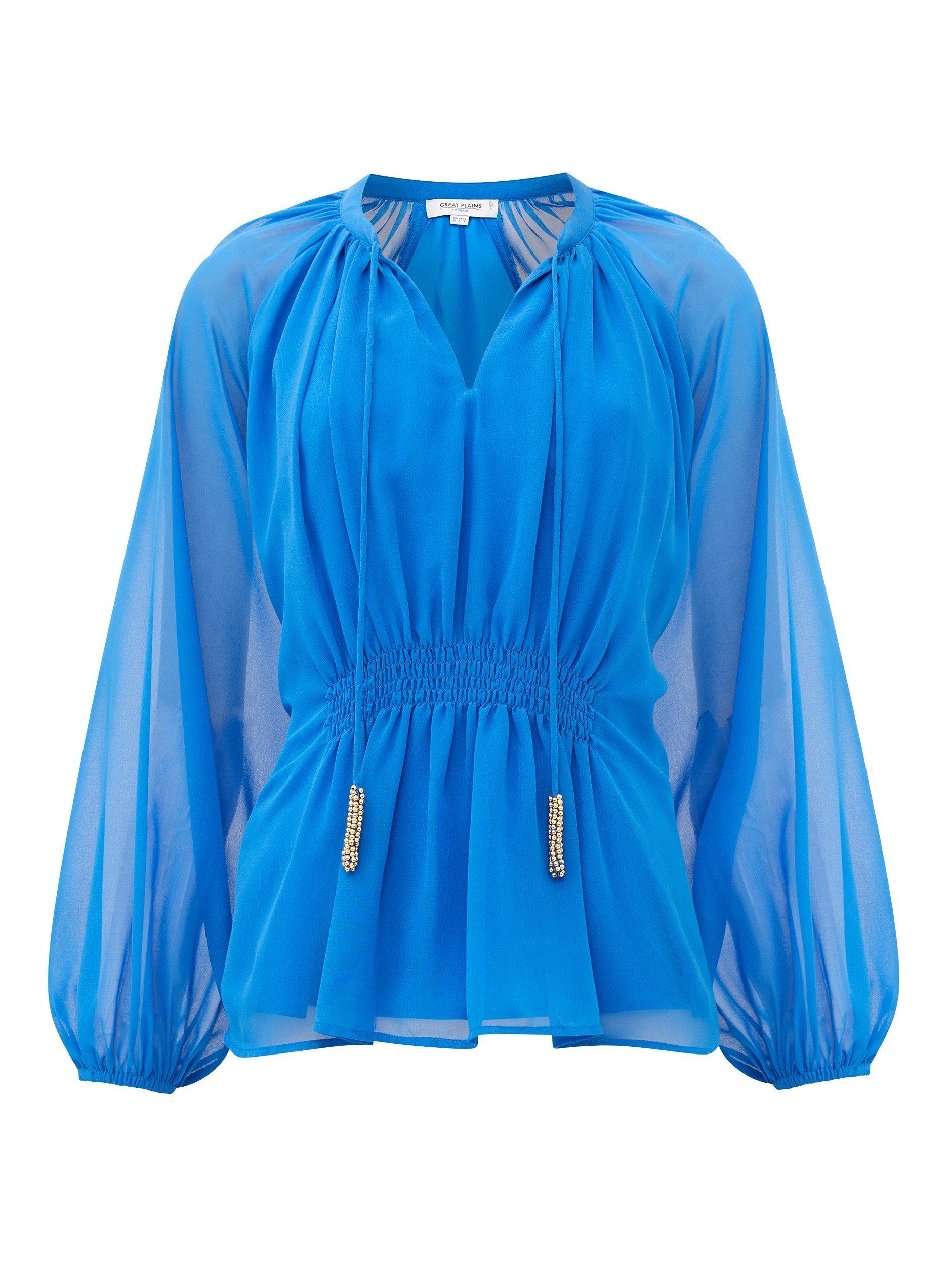 Product image 3 of 3, which shows Great Plains Island Georgette Long Sleeve Blouse, Turquoise, 16