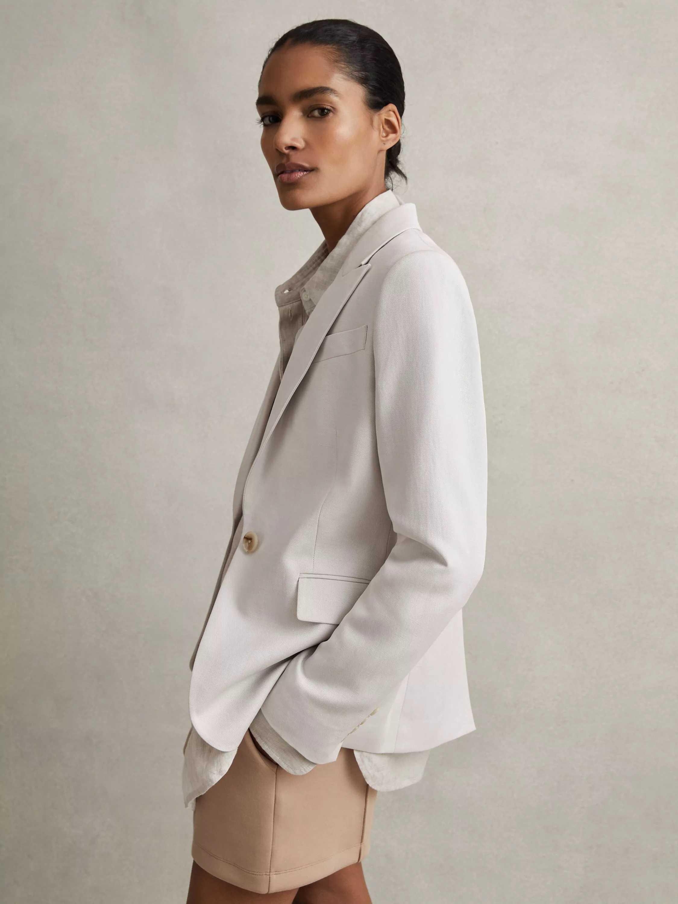 Reiss Farrah Linen Blend Suit Blazer Light Grey
