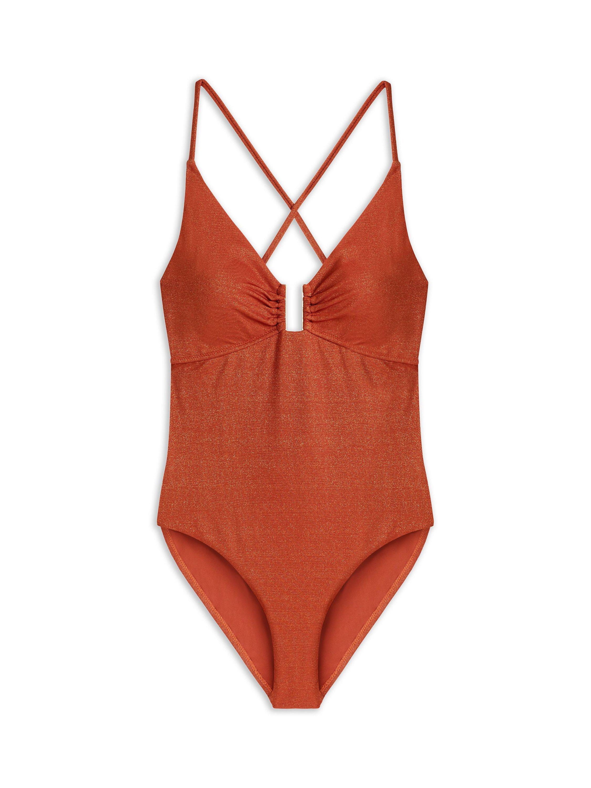 Product image 4 of 5, which shows Chelsea Peers Metallic Lace Up Back Swimsuit, Bronze, 6