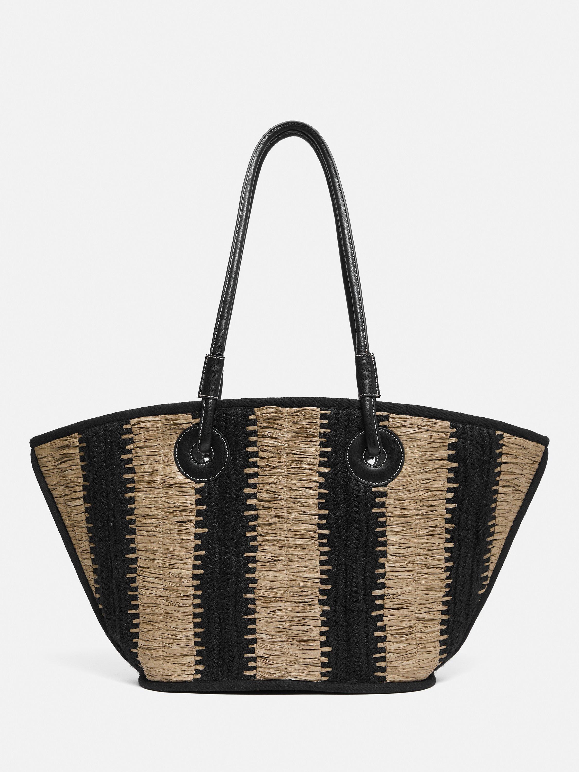 Jigsaw Raffia Stripe Tote Bag Natural Black