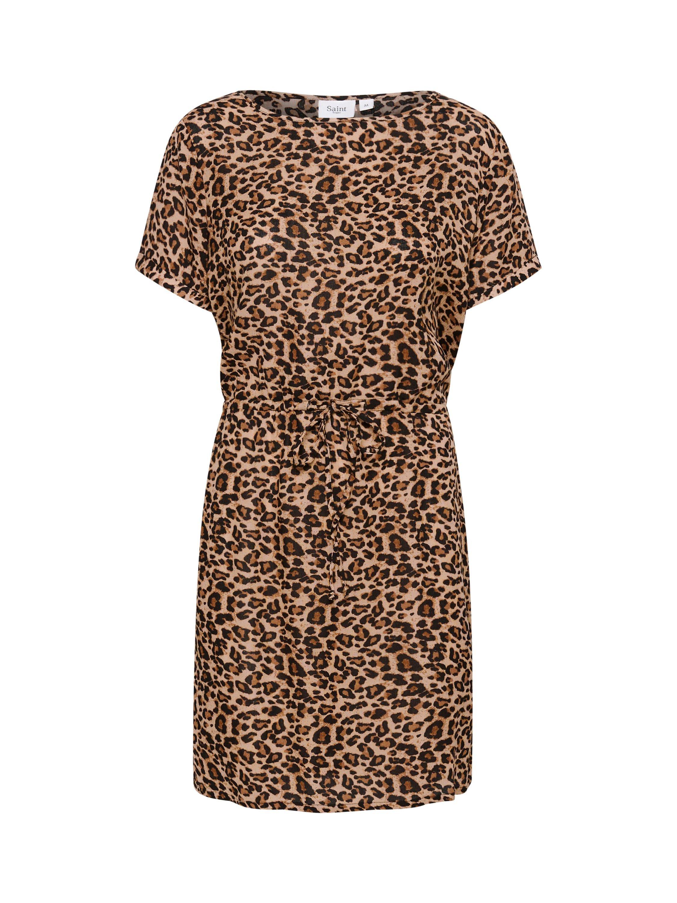 Product image 1 of 2, which shows Saint Tropez Zala Short Sleeve Leopard Print Mini Dress, Multi, XS