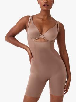 Spanx Shaping Satin Open Bust Mid Thigh Bodysuit, Café Au Lait