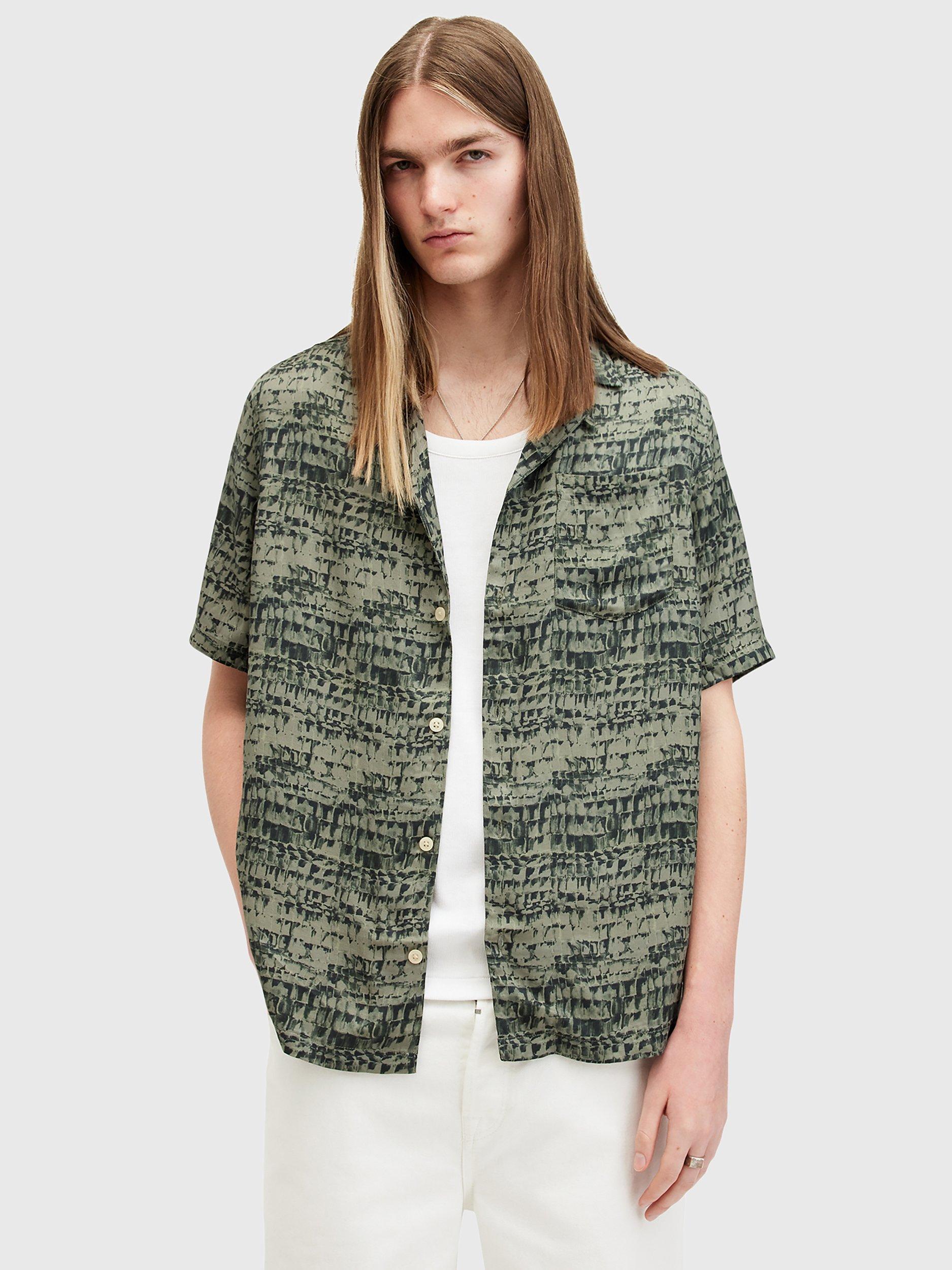 AllSaints Liszt Abstract Print Relaxed Fit Shirt, Jet Black