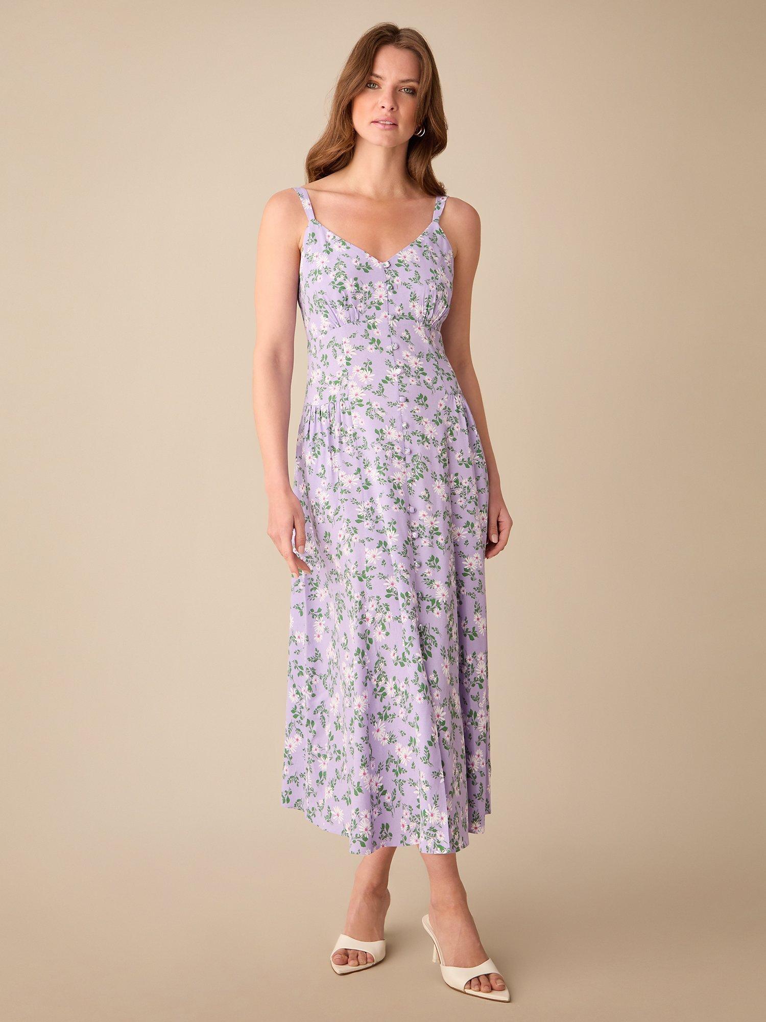 Ro&Zo Petite Ditsy Print Strappy Button Through Maxi Dress, Purple/Multi