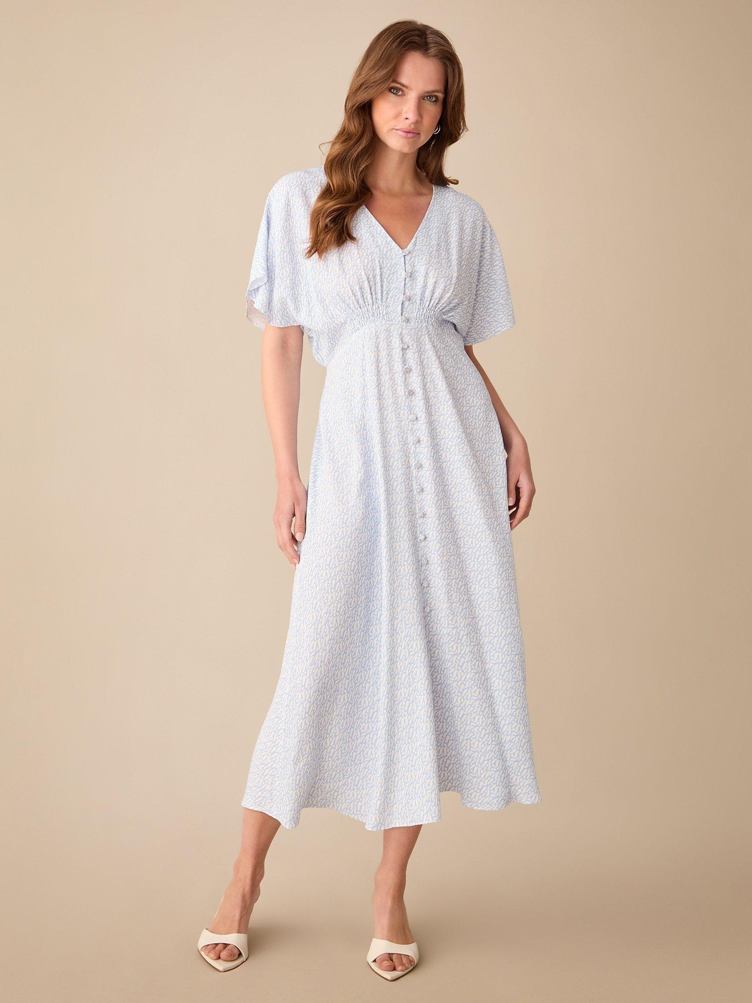 Ro&Zo Petite Squiggle Print Button Through Midi Dress, Blue