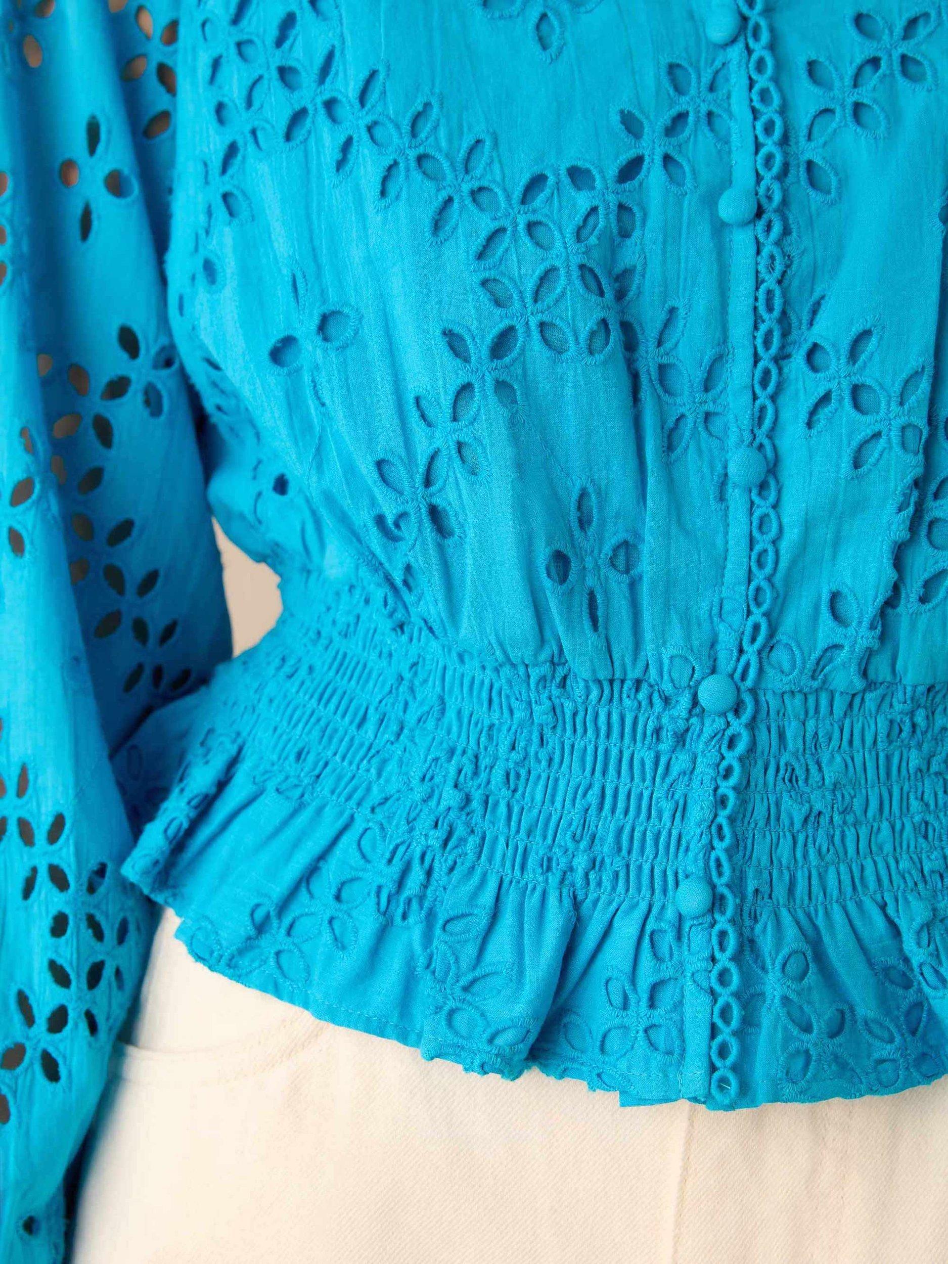 Product image 5 of 6, which shows Ro&Zo Broderie Shirred Waist Blouse, Blue, 6