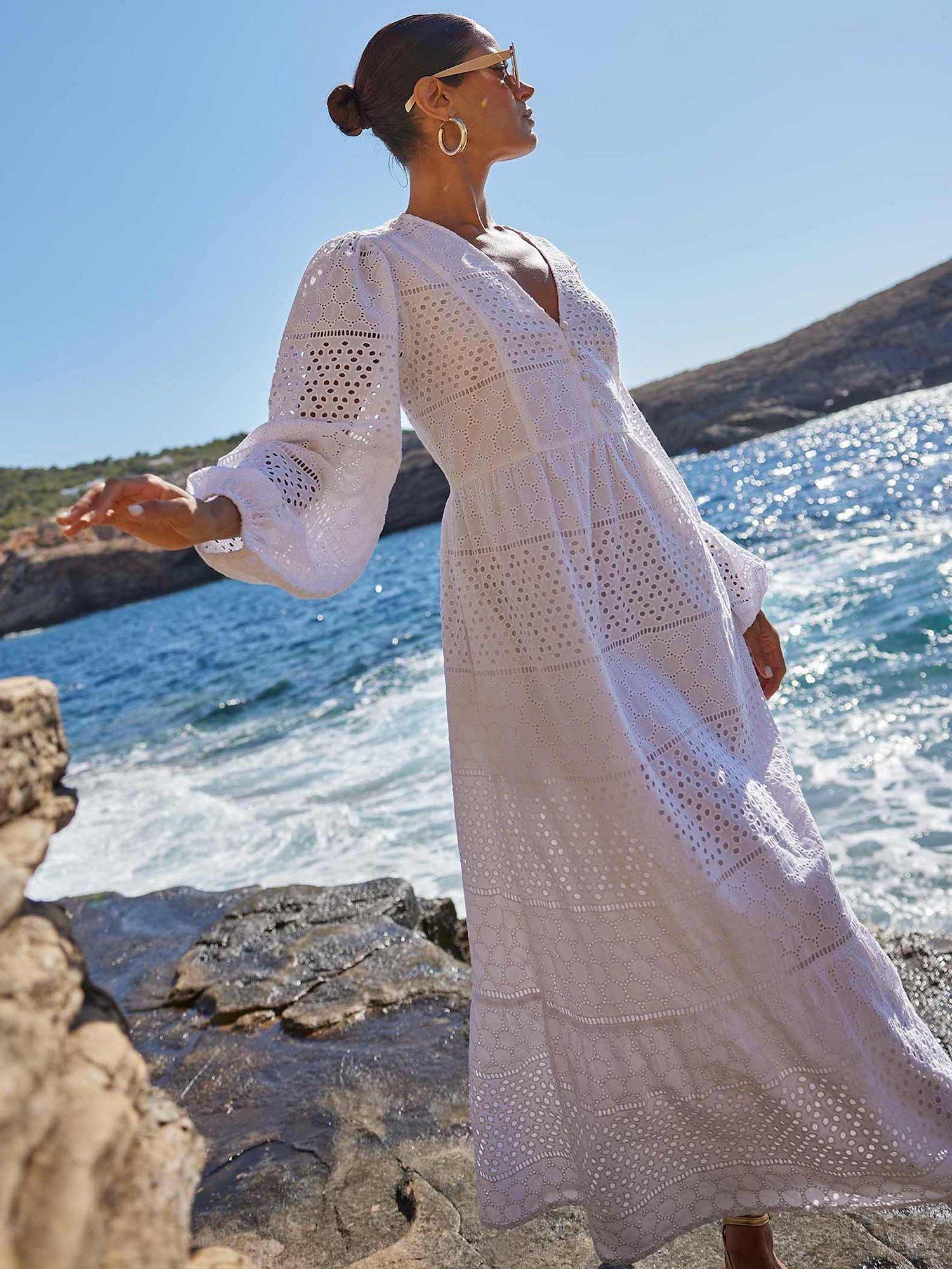 Ro&Zo Broderie Mix Maxi Dress, White