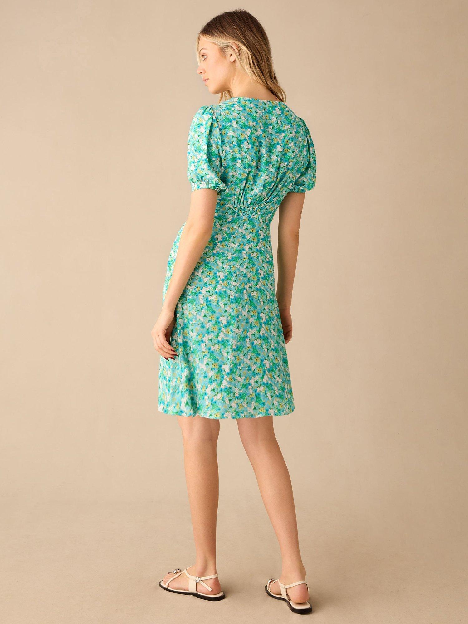 Product image 3 of 3, which shows Ro&Zo Ditsy Shirred Shoulder Mini Dress, Green, 18