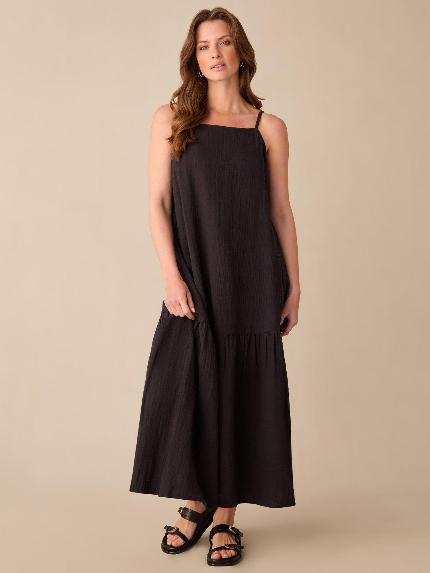 Ro Zo Petite Tiered Hem Strappy Gauze Dress Black