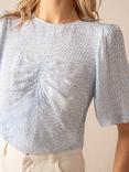 Ro&Zo Squiggle Print Ruched Front Top, Blue