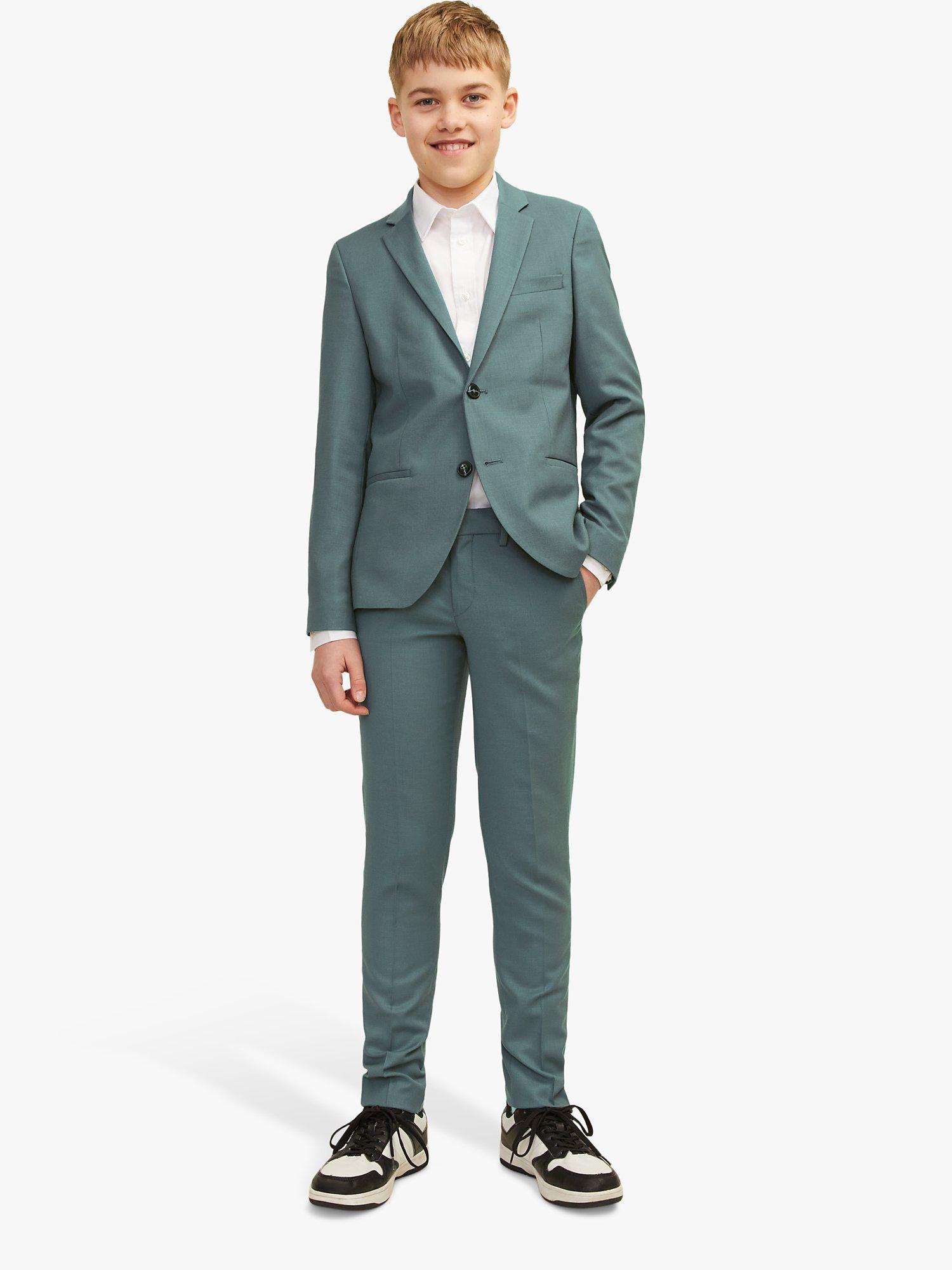 Product image 1 of 8, which shows Jack & Jones Kids' Solaris Wool Blend Suit Trousers, Balsam Green, 8 years