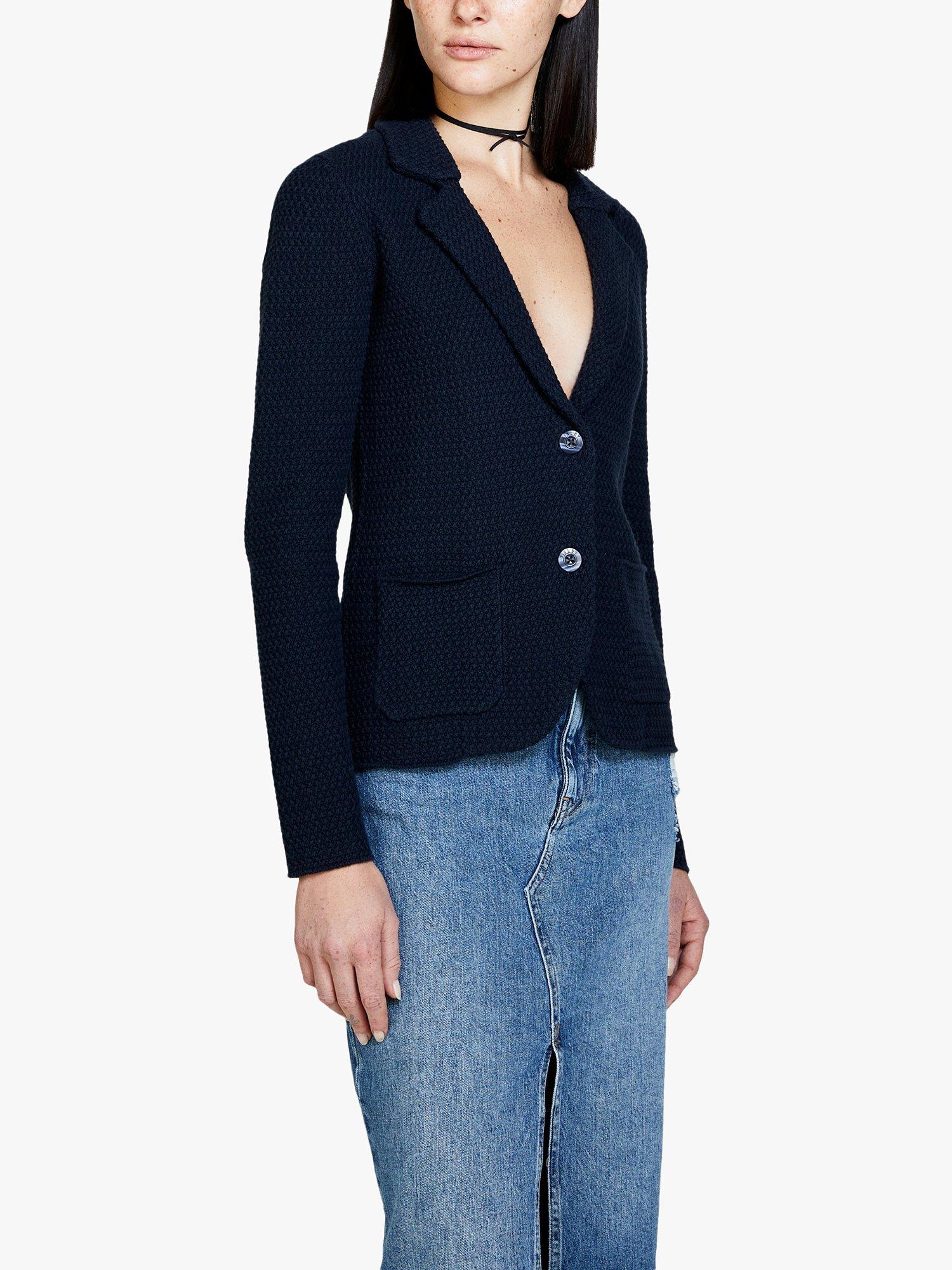 SISLEY Knitted Cotton Blazer, Navy