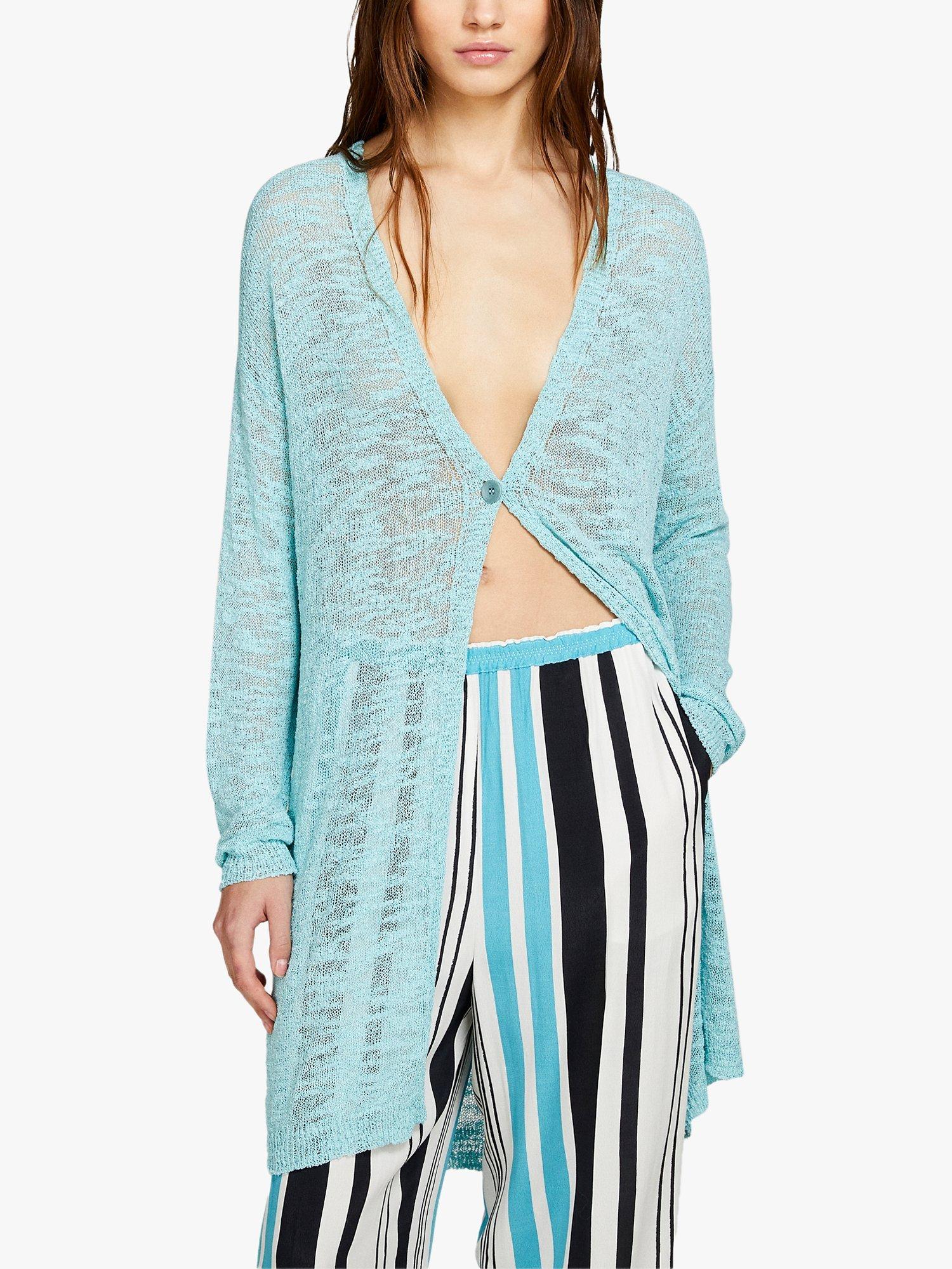 SISLEY Crepe Yarn Long Cardigan, Blue, XS