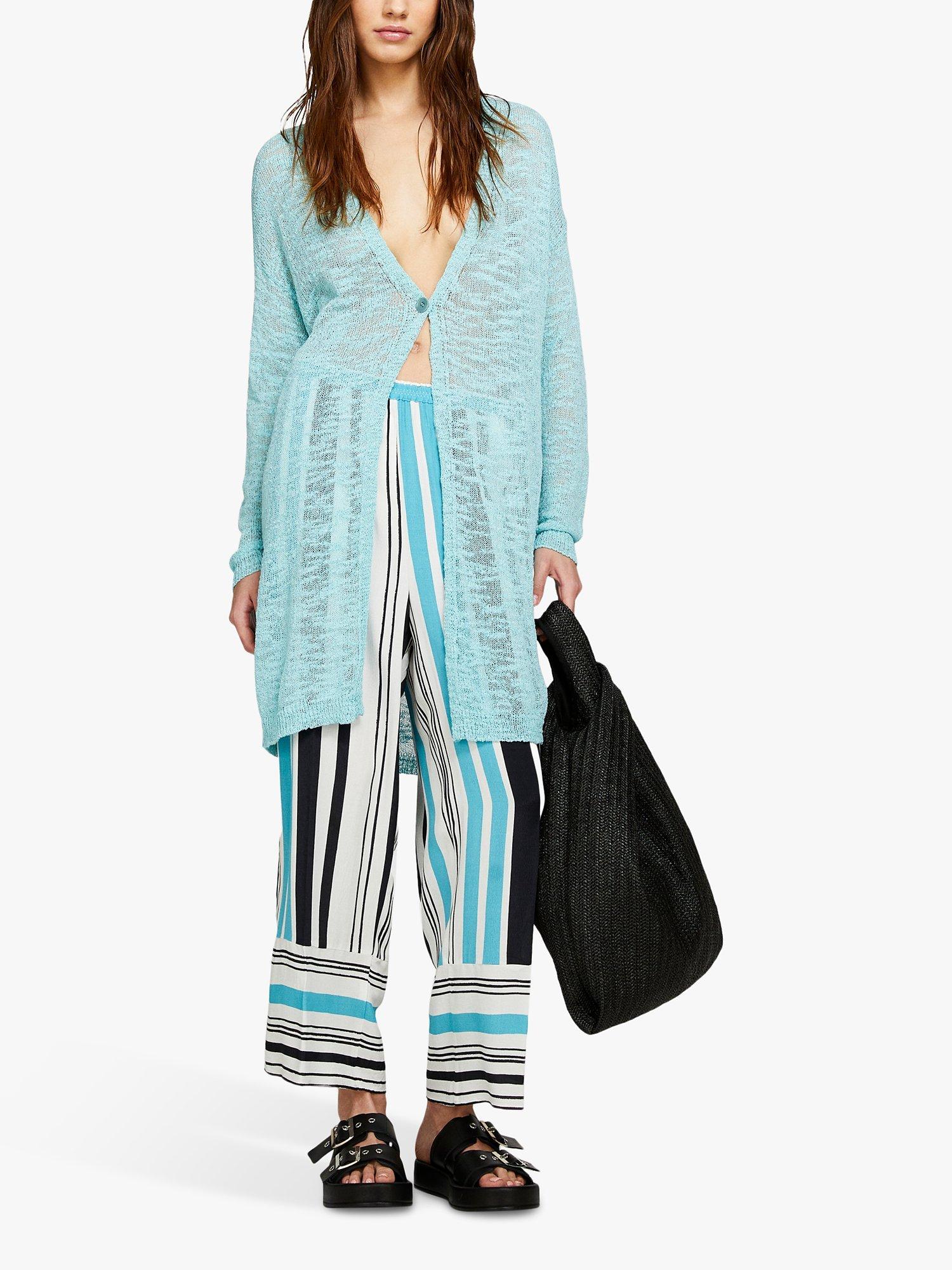 SISLEY Crepe Yarn Long Cardigan, Blue, XS