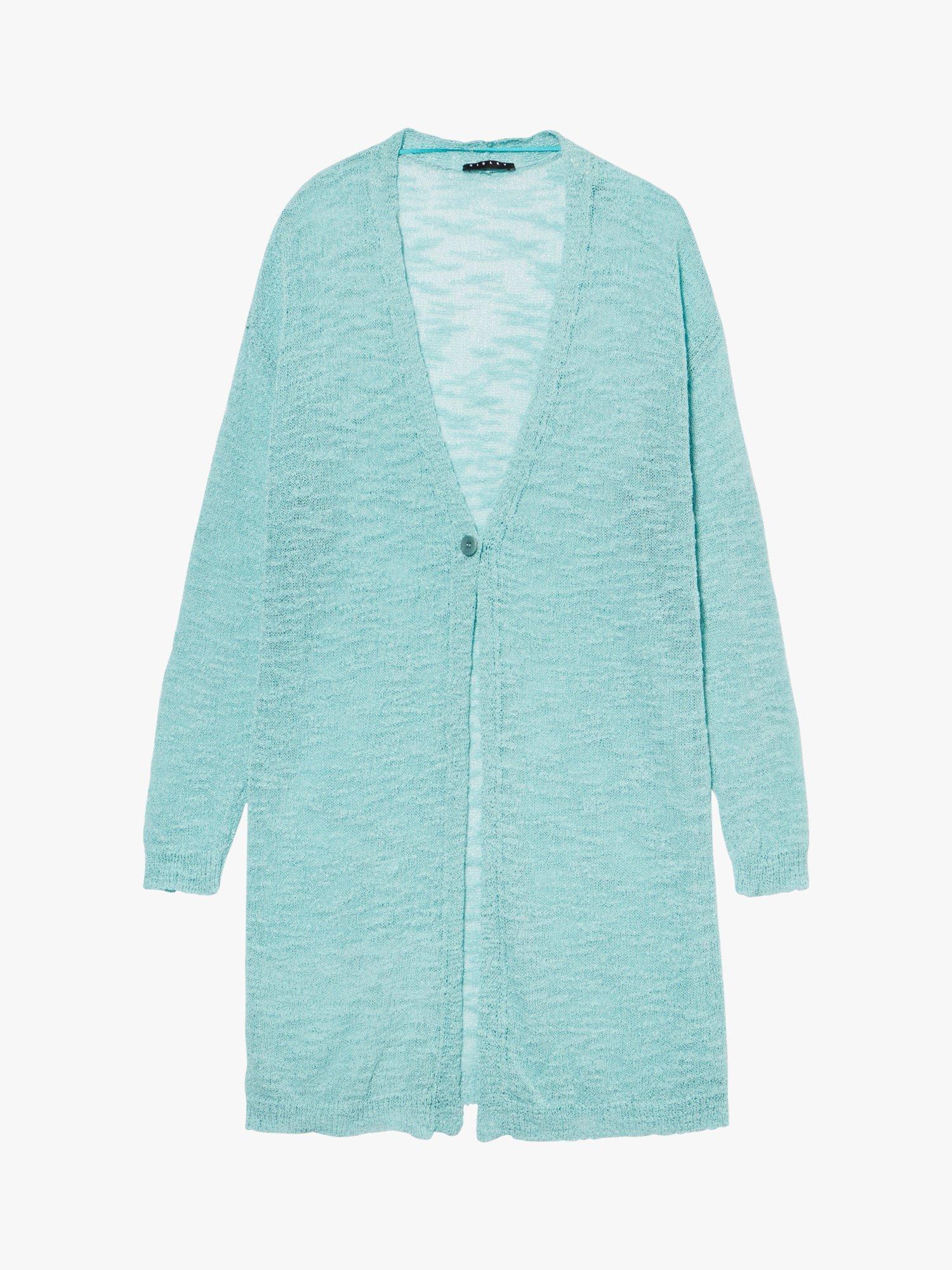SISLEY Crepe Yarn Long Cardigan, Blue, XS