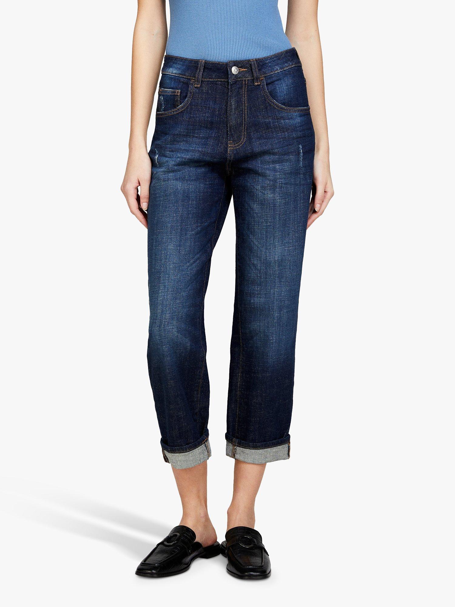 SISLEY Manhattan Cropped Straight Leg Jeans, Dark Blue Denim