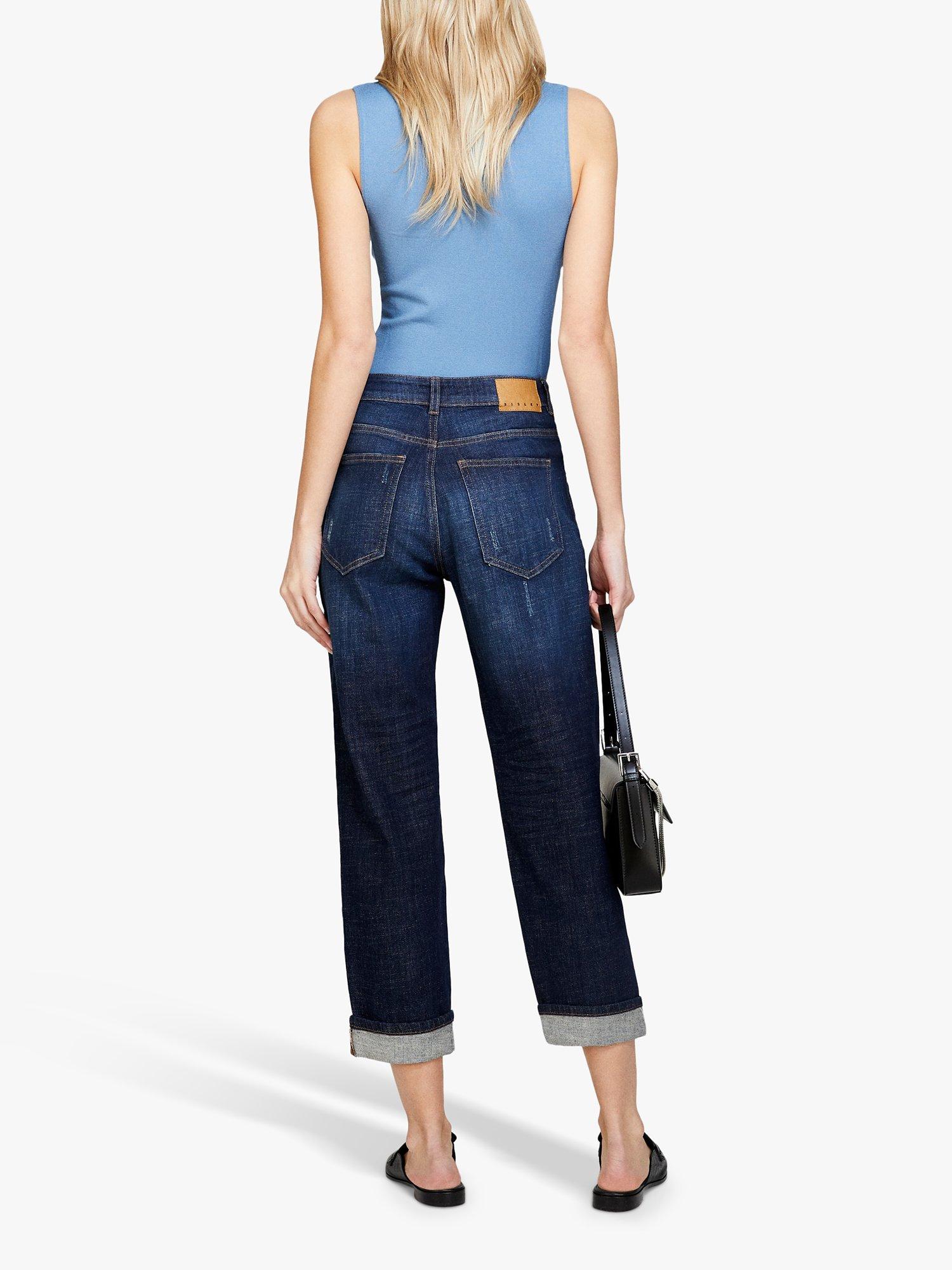 SISLEY Manhattan Cropped Straight Leg Jeans, Dark Blue Denim, 26R