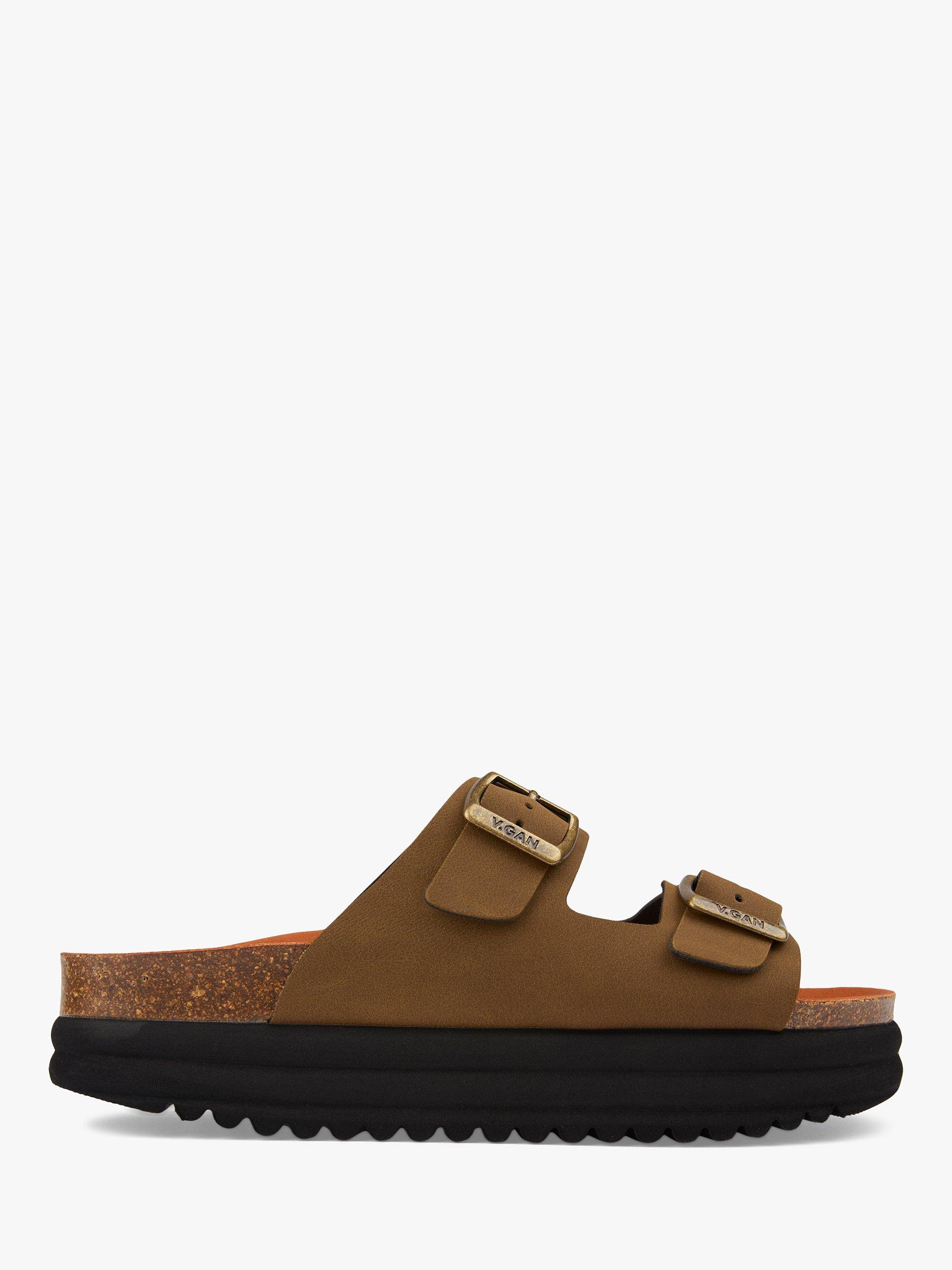 V.GAN Vegan Plum Double Strap Footbed Sandals, Brown