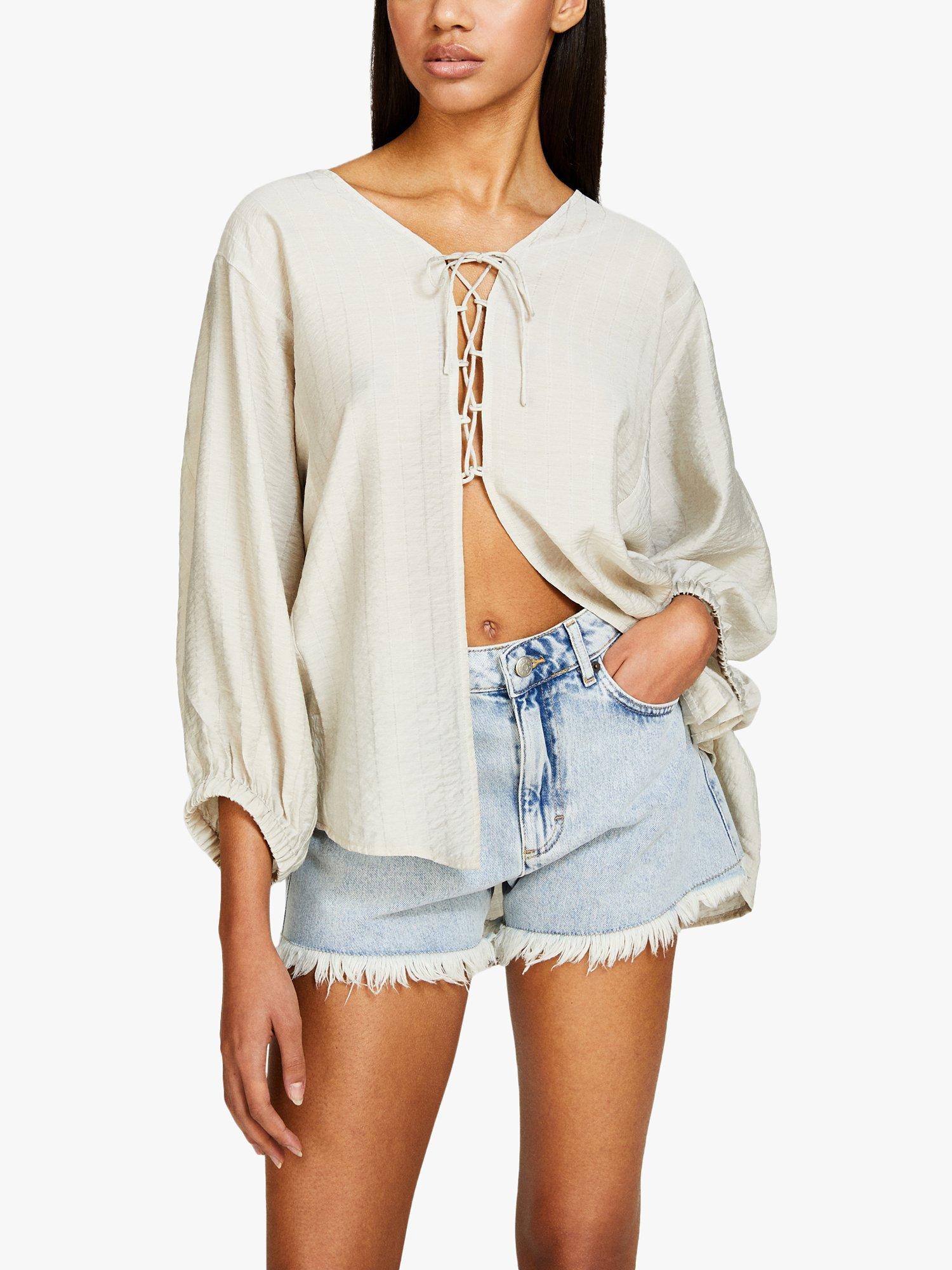 SISLEY Tie Front Kaftan Blouse, Beige