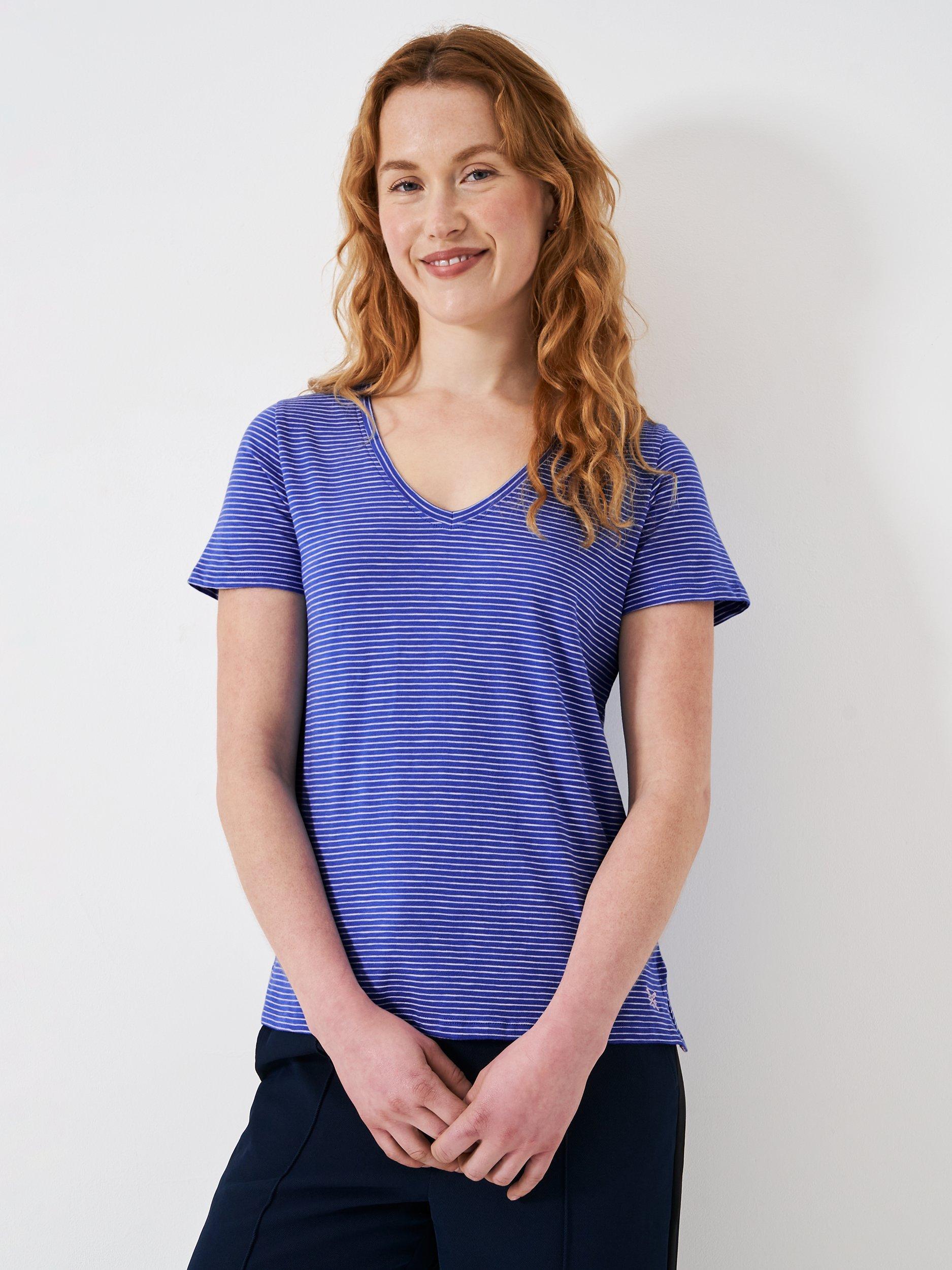 Crew Clothing Perfect Stripe T-Shirt, Bright Blue