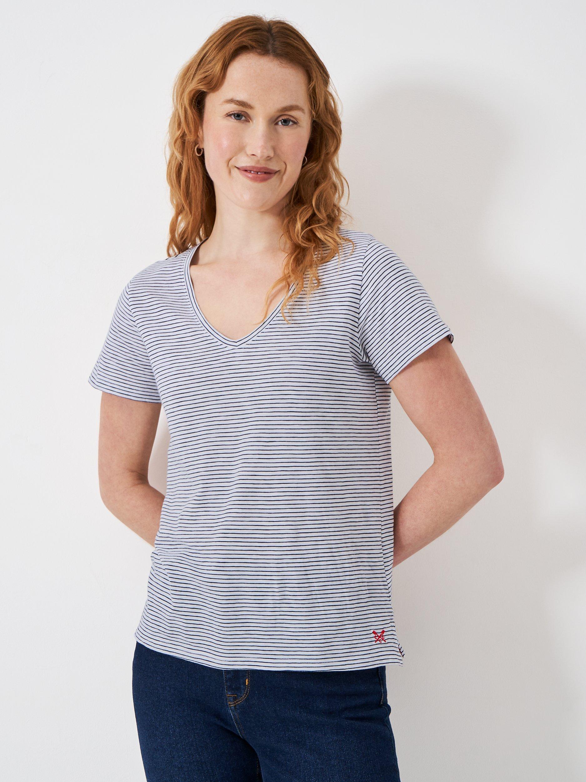 Crew Clothing Perfect Stripe T-Shirt, Navy Blue