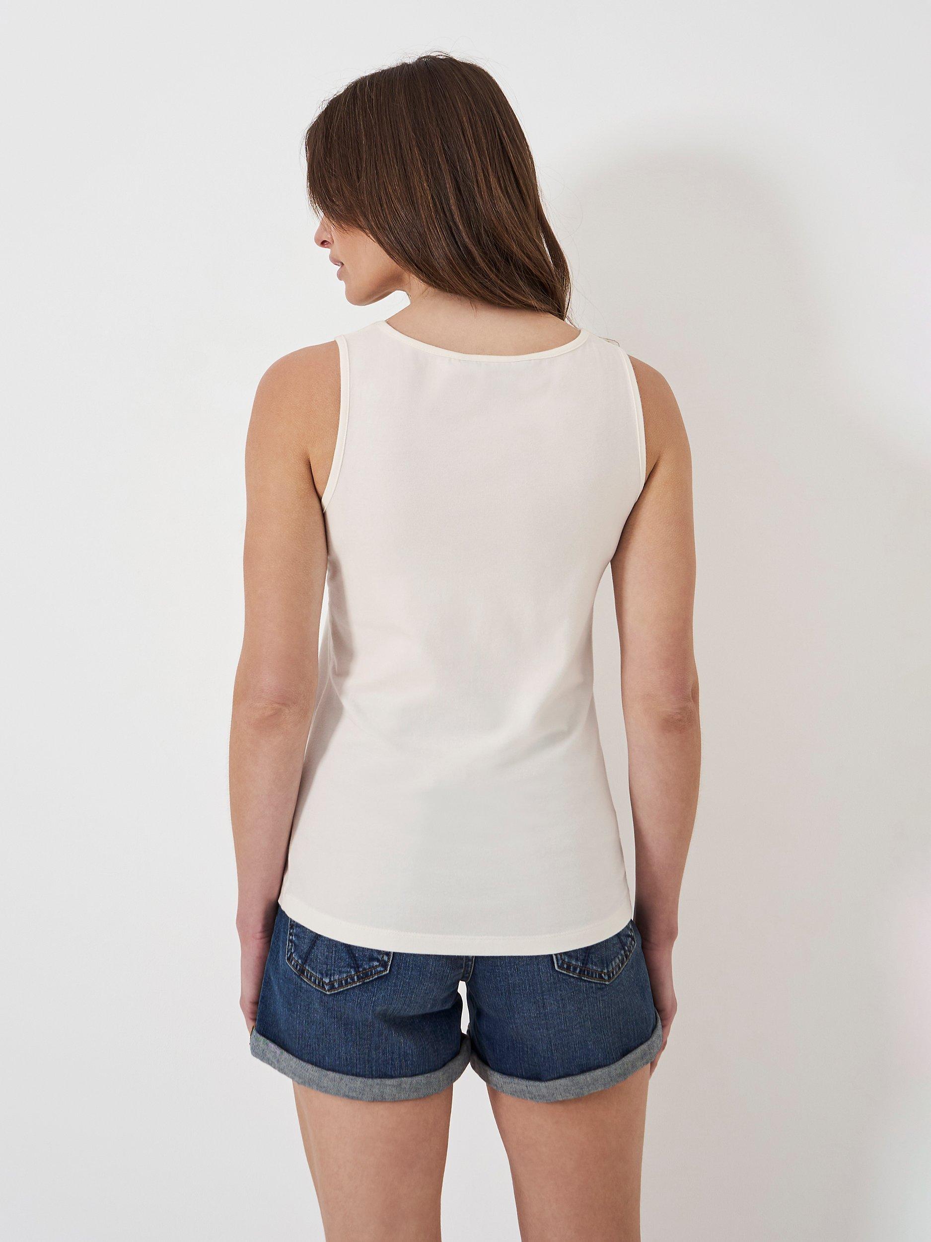 Product image 2 of 5, which shows Crew Clothing Classic Round Neck Vest Top, White, 8